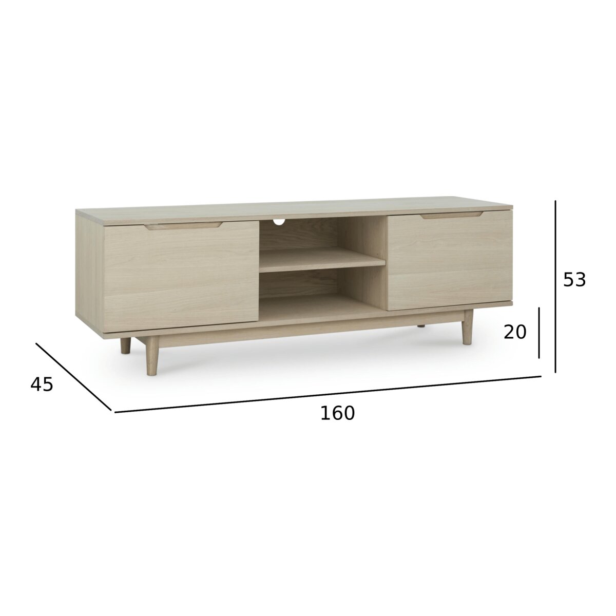 TV-Board Enimeta Eiche Whitewash 160 cm - mit Türen & Soft-Close