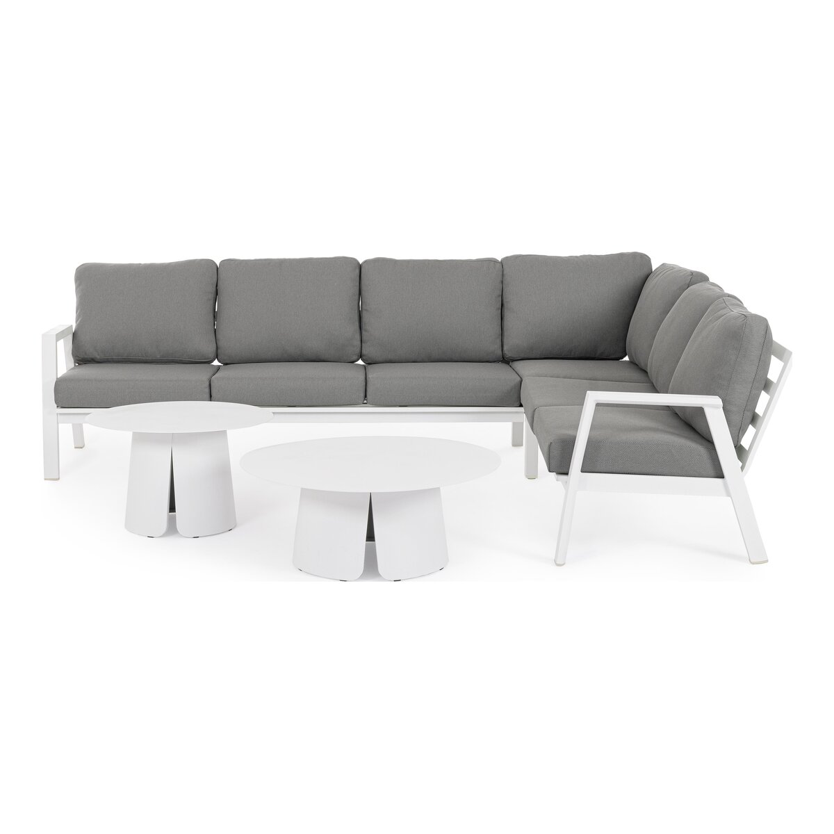 Gartenecksofa Flaminio - Aluminium Weiß, Olefin-Stoff Dunkelgrau