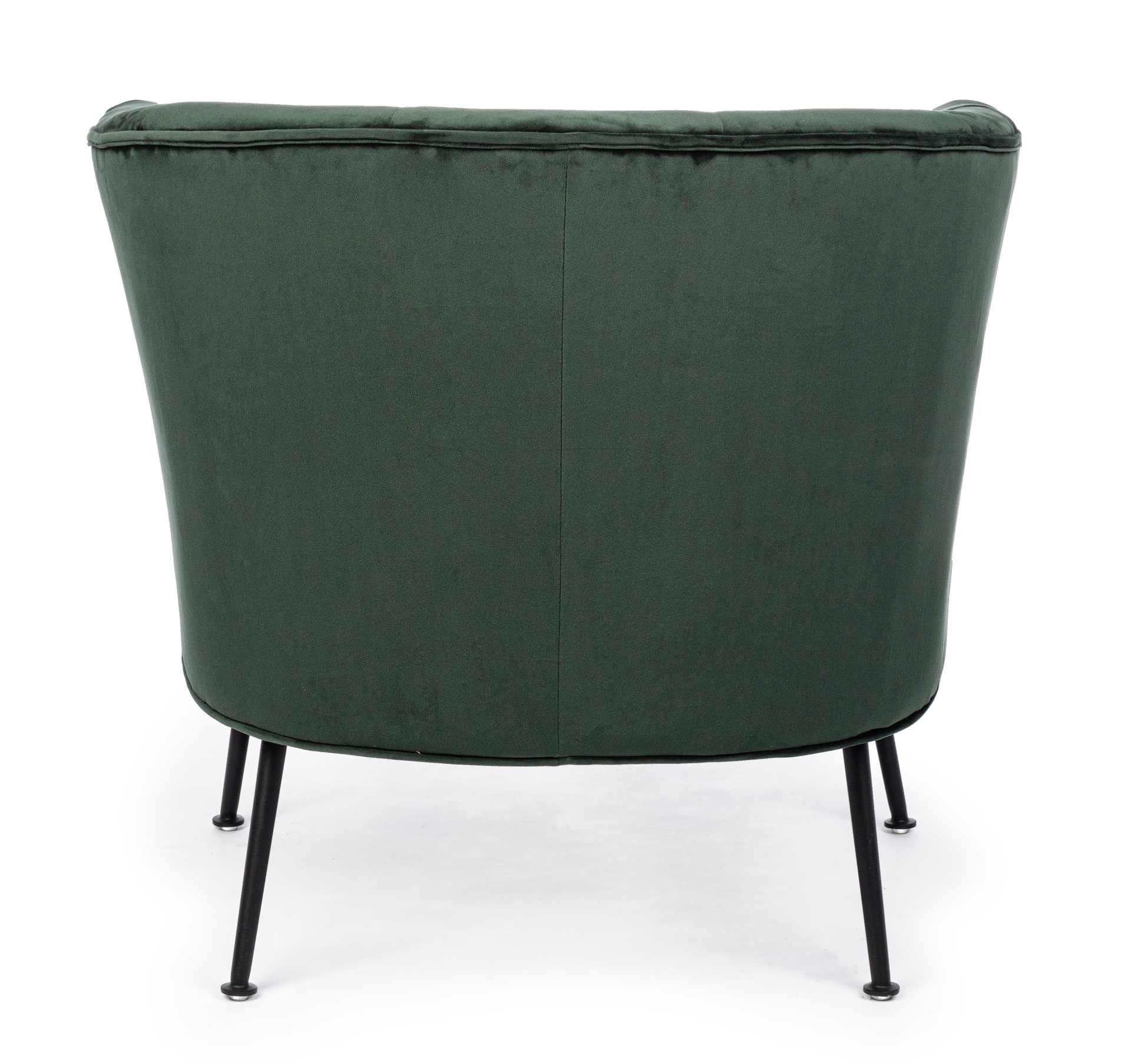 Der Sessel Odilon überzeugt mit seinem modernen Design. Gefertigt wurde er aus Stoff in Samt-Optik, welcher einen grünen Farbton besitzt. Das Gestell ist aus Metall und hat eine schwarze Farbe. Der Sessel besitzt eine Sitzhöhe von 45 cm. Die Breite beträg