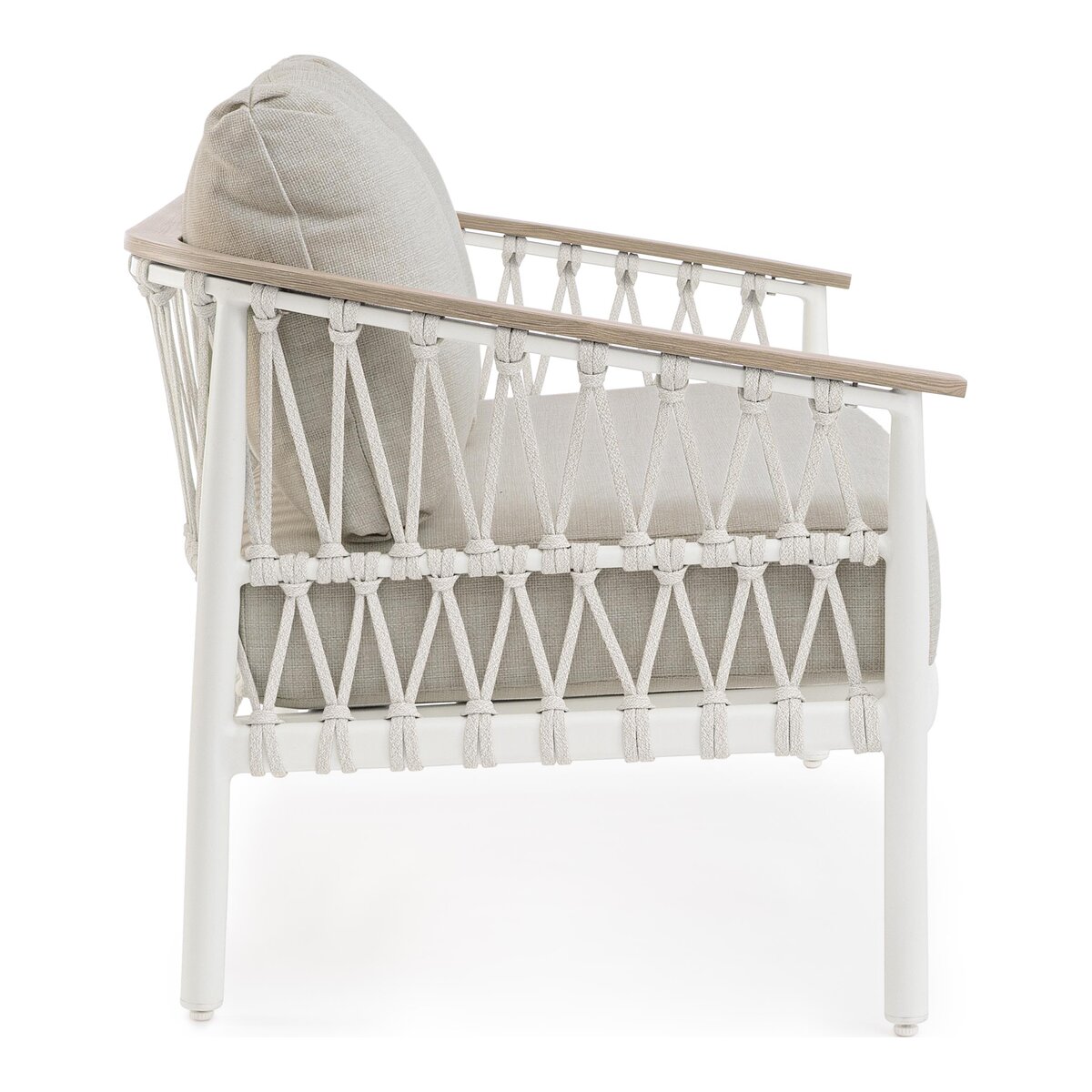 2-Sitzer Gartensofa Fenix - Aluminium & Seilgeflecht, inkl. Kissen, Off-White