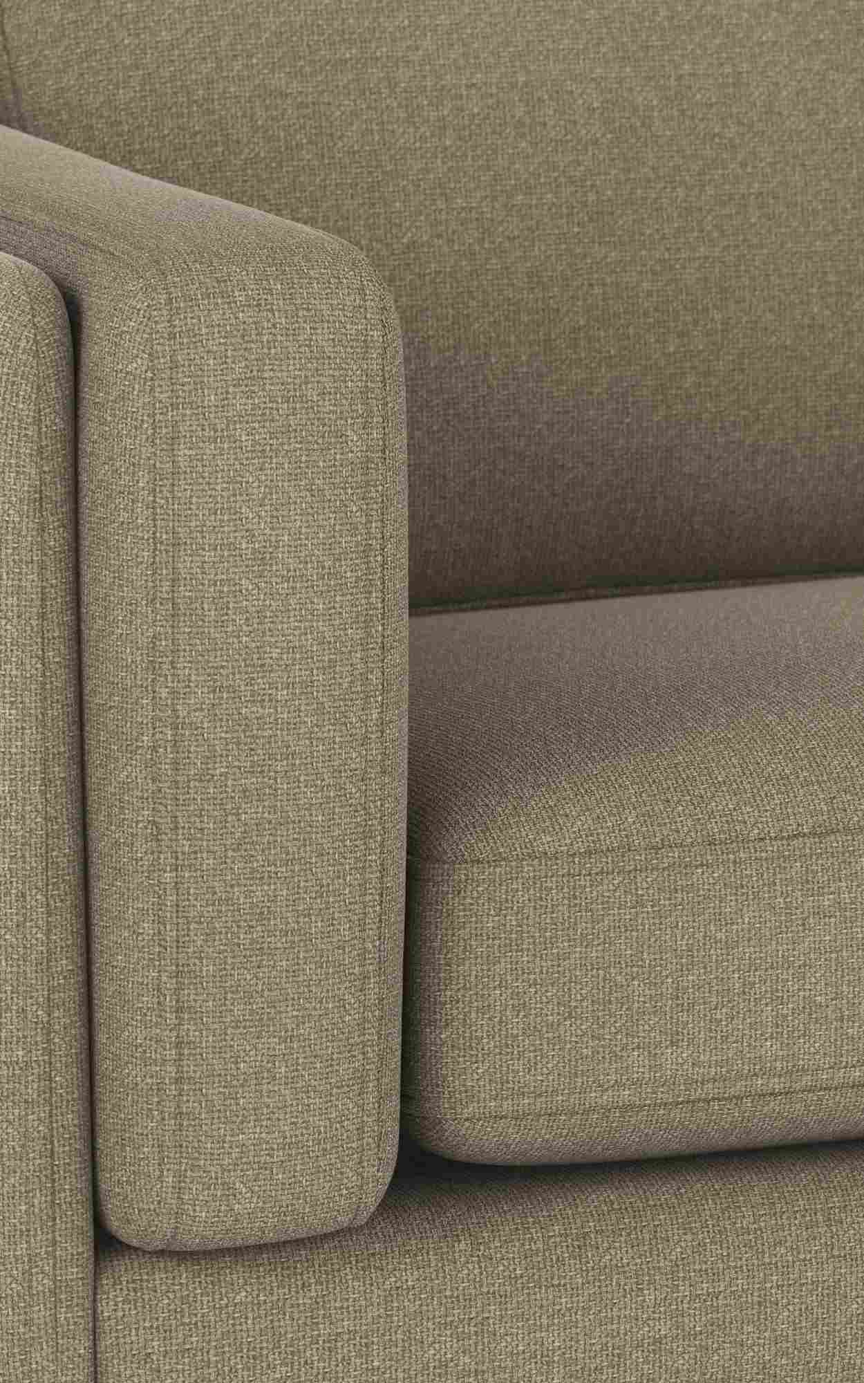 Sofa Braden 3-Sitzer, Beine Eiche, Bezug Rita Dunkelbeige – stilvoller Blickfang für Ihr Zuhause.