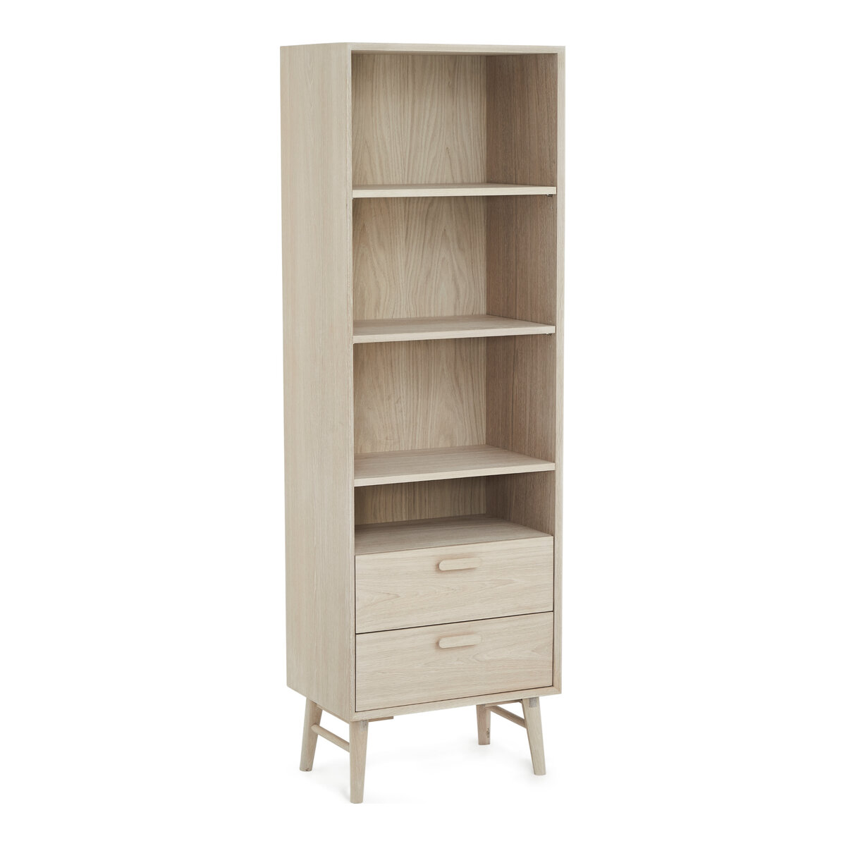 Bücherregal Otaro 187 cm Eiche Whitewash - 3 Einlegeböden, Soft-Close-Schubladen