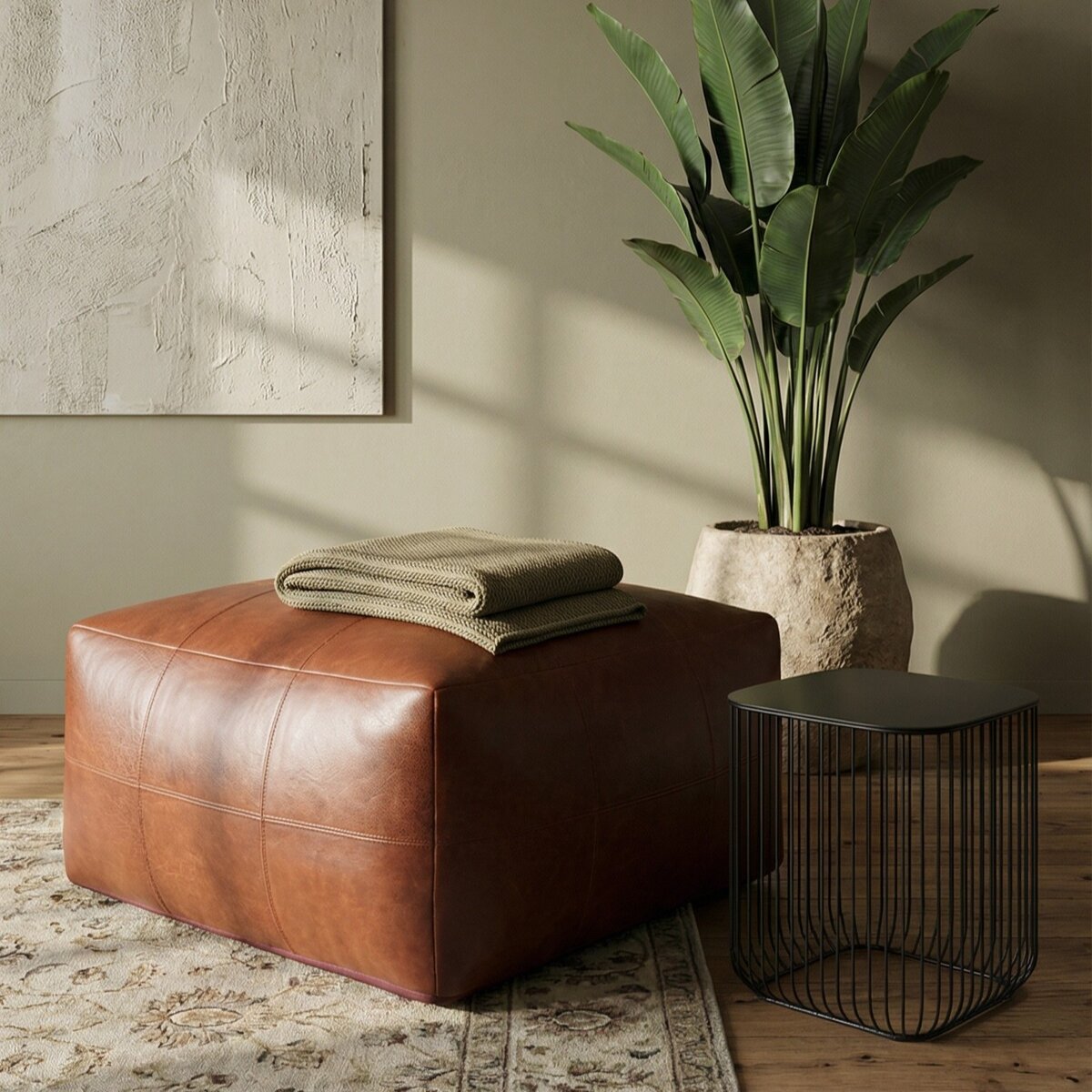Pouf Anneta aus Leder 60x60 cm, Braun | 60x60 cm | Braun
