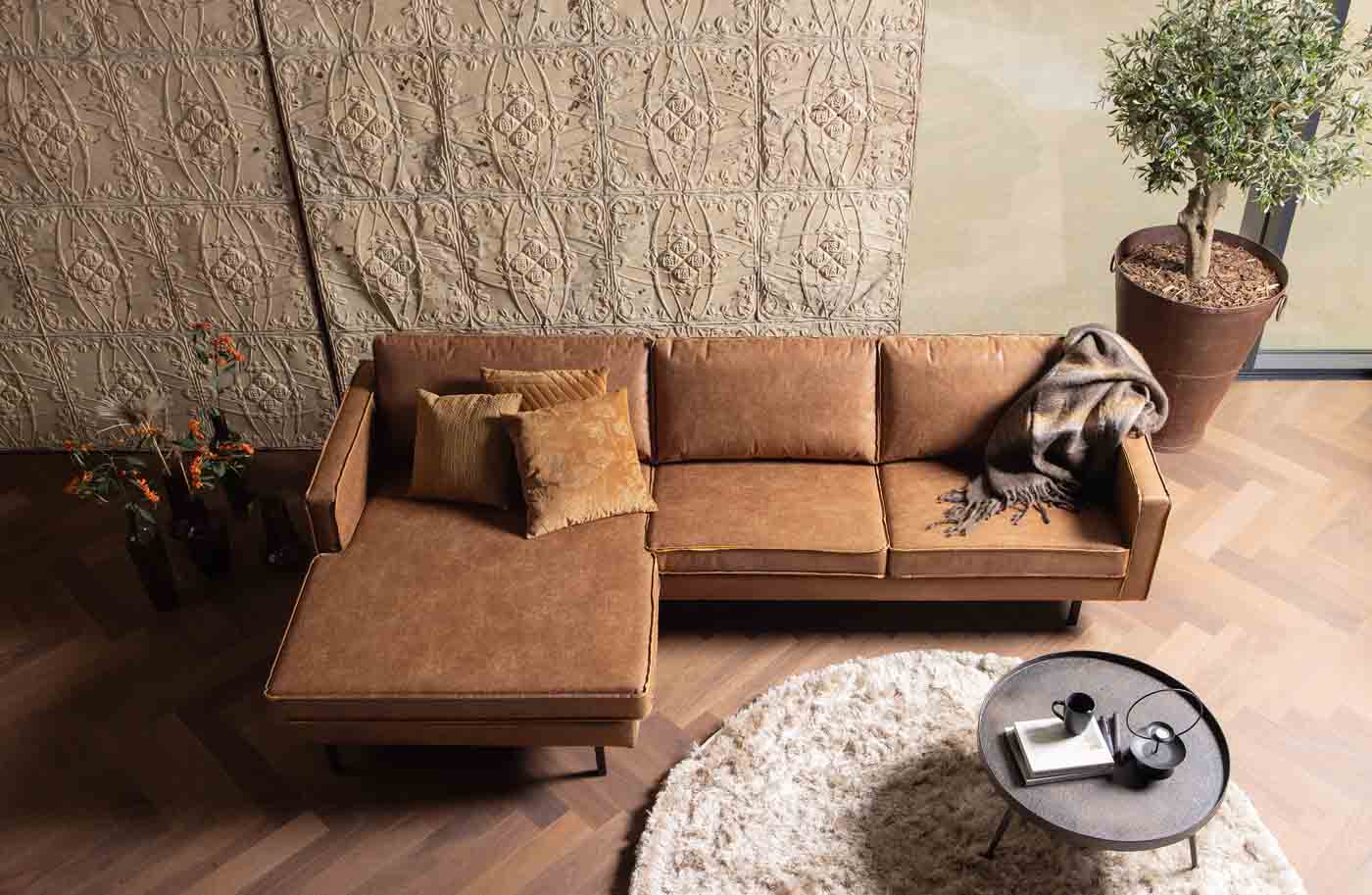 Ecksofa Rodeo Chaiselongue Eco Leder, links Cognac