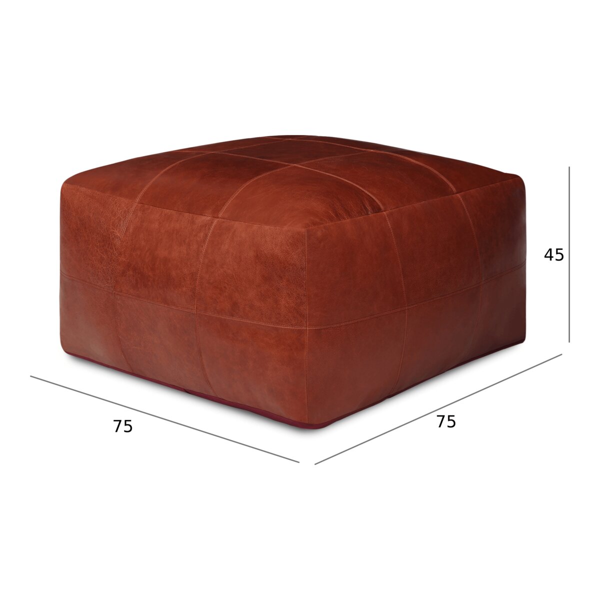 Pouf Anneta aus Leder 75x75 cm, Braun