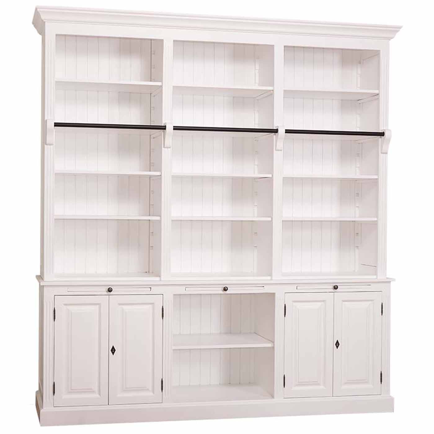 Bücherschrank Landhaus aus Kiefernholz, 4 Türen, 17 Fächer