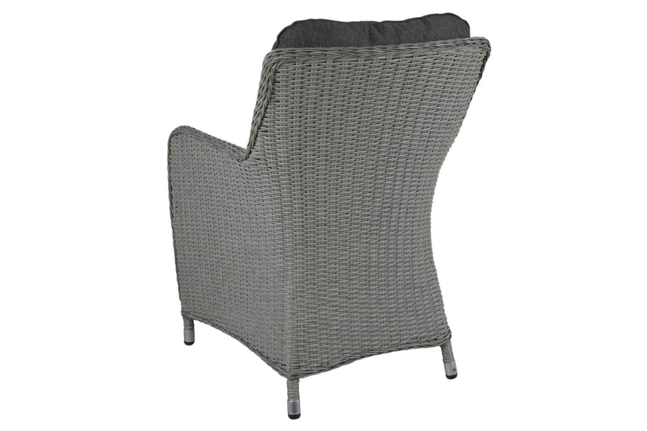 Der Gartenstuhl Hornbrook überzeugt mit seinem modernen Design. Gefertigt wurde er aus Rattan, welches einen grauen Farbton besitzt. Das Gestell ist aus Metall und hat eine schwarze Farbe. Die Sitzhöhe des Stuhls beträgt 52 cm.
