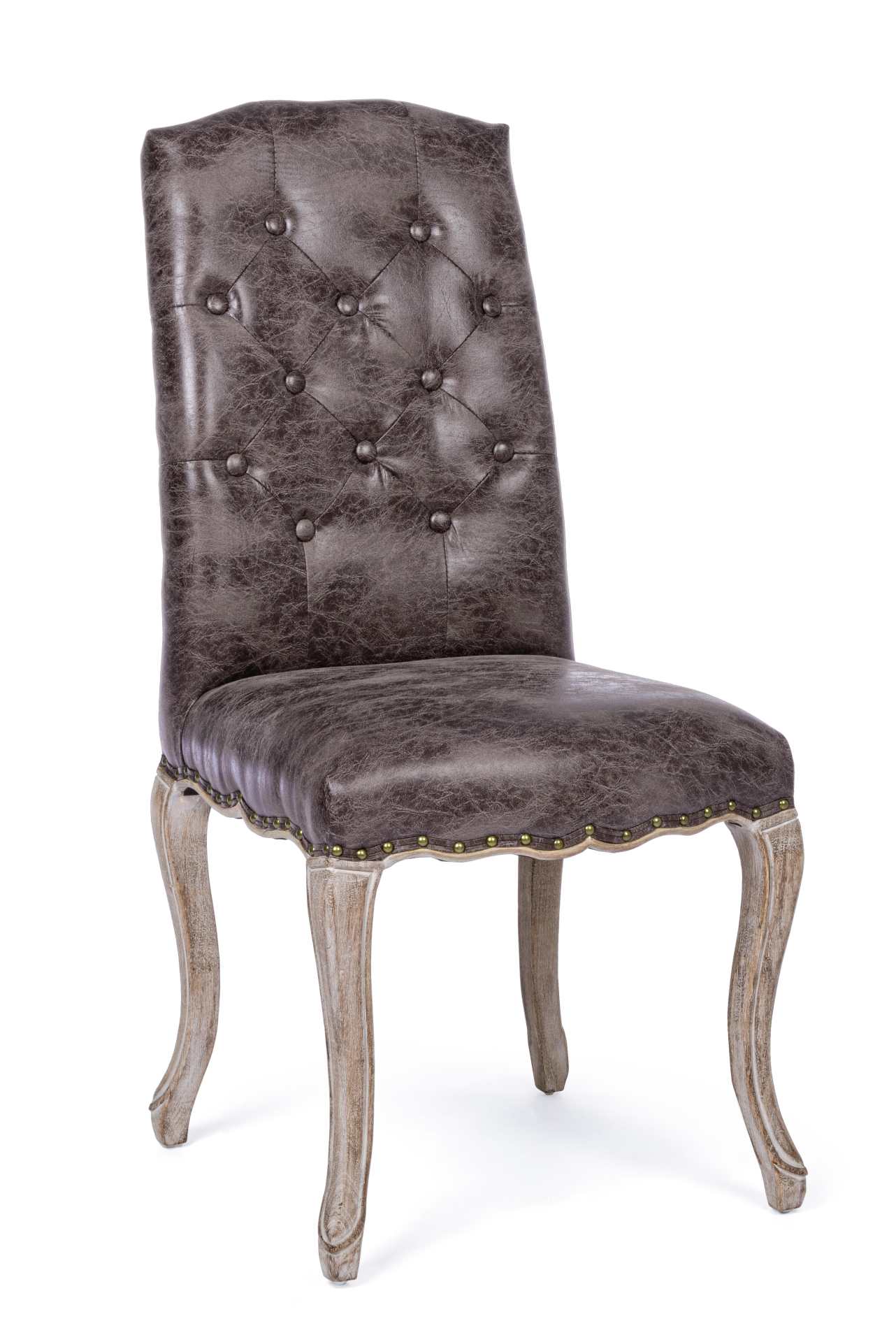 Der Esszimmerstuhl Diva überzeugt mit seinem klassischem Design. Gefertigt wurde der Stuhl aus einem Kunststoff-Bezug, welcher einen braunen Farbton besitzt. Das Gestell ist aus Holz und ist natürlich gehalten. Die Sitzhöhe beträgt 48 cm.