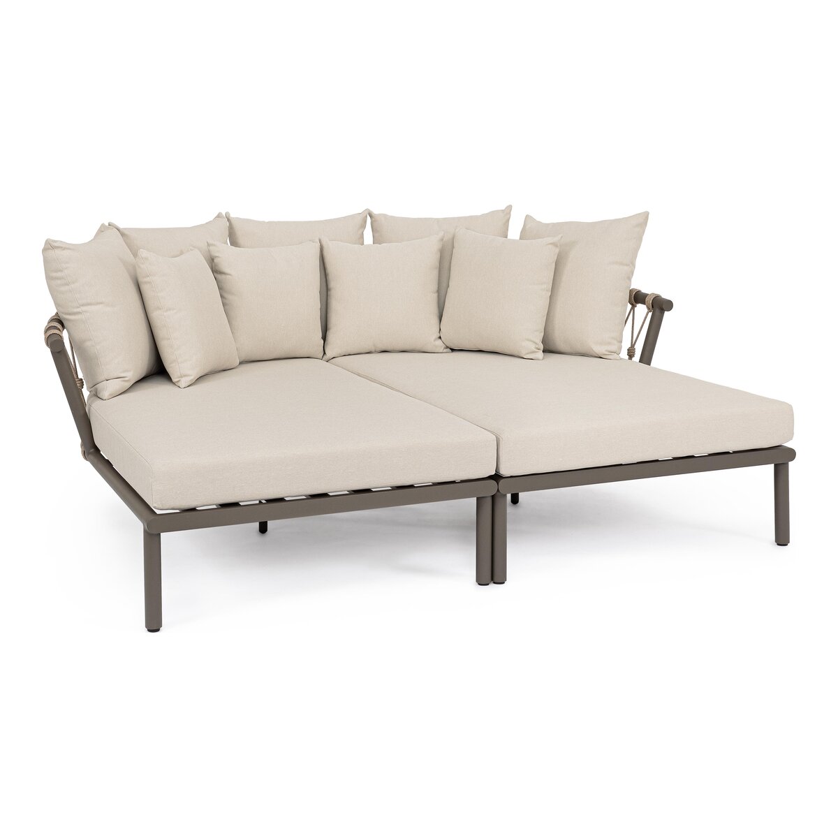 2er-Set Gartendaybed Lanai - Aluminium & Seilgeflecht, Kakaobraun, inkl. Kissen