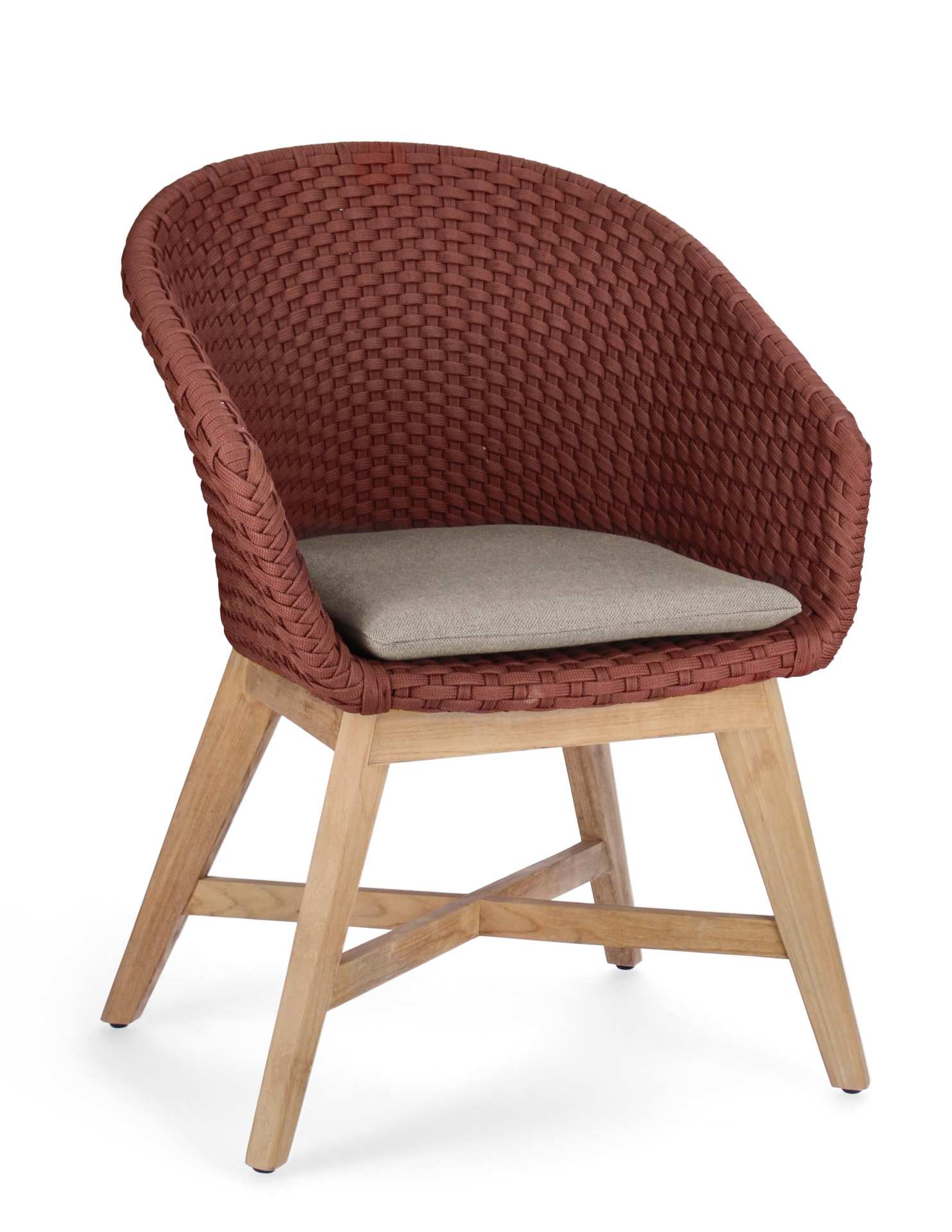 Der Gartenstuhl Coachella überzeugt mit seinem modernen Design. Gefertigt wurde er aus Olefin-Stoff, welcher einen roten Farbton besitzt. Das Gestell ist aus Teakholz und hat eine natürliche Farbe. Der Stuhl verfügt über eine Sitzhöhe von 46 cm und ist fü