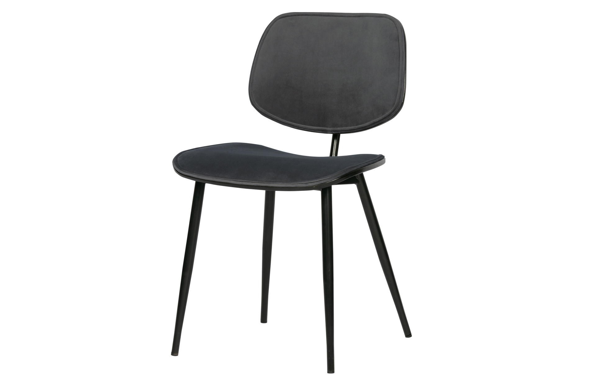 Der Esszimmerstuhl Jackie überzeugt mit seinem modernen Design. Gefertigt wurde er aus Samt, welches einen grauen Farbton besitzt. Das Gestell ist aus Metall und hat eine schwarze Farbe. Der Stuhl verfügt über eine Sitzhöhe von 47 cm.