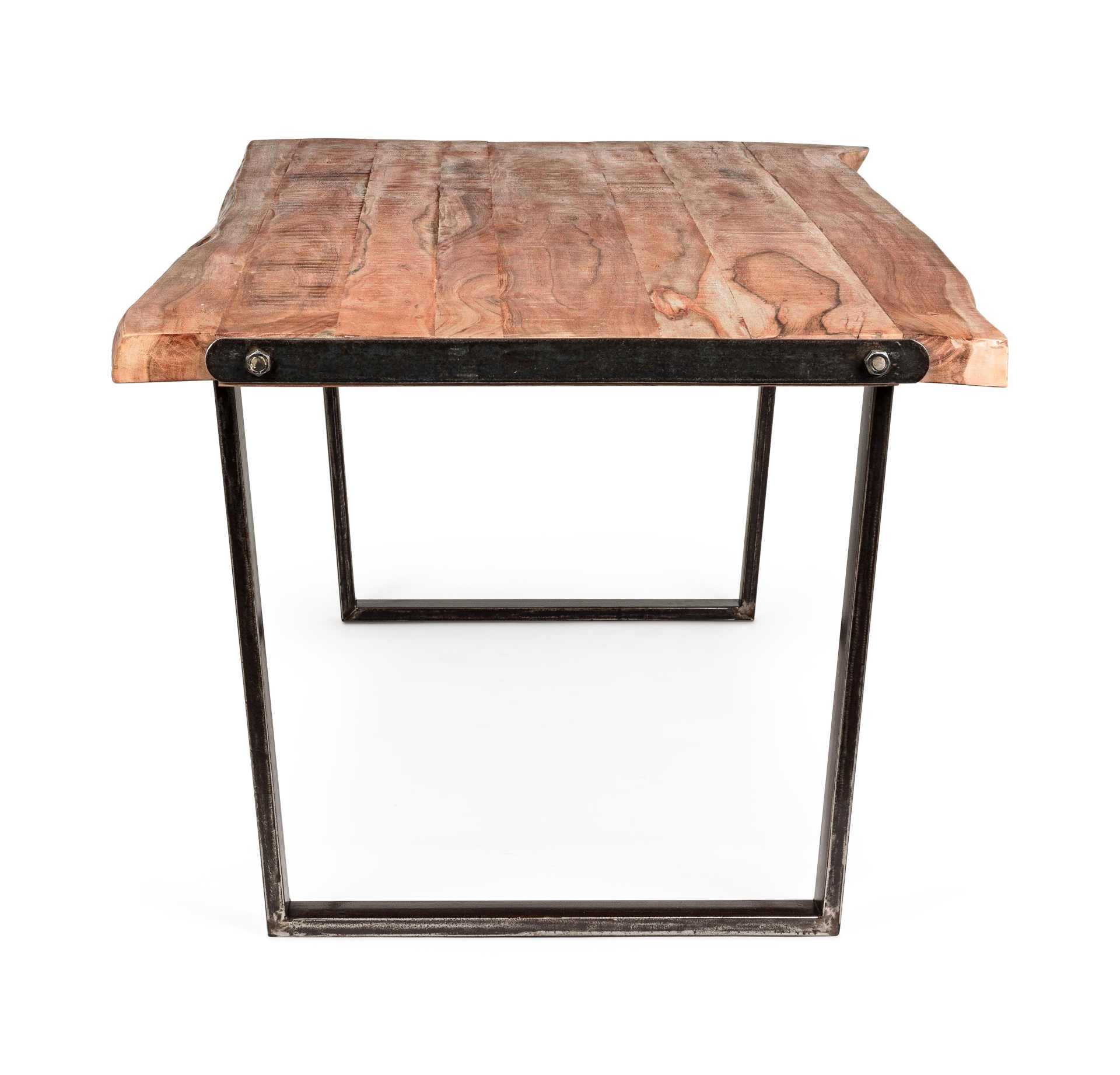 Der Esstisch Elmer überzeugt mit seinem moderndem Design. Gefertigt wurde er aus Akazienholz, welches einen natürlichen Farbton besitzt. Das Gestell des Tisches ist aus Metall und ist in eine schwarze Farbe. Der Tisch besitzt eine Breite von 220 cm.
