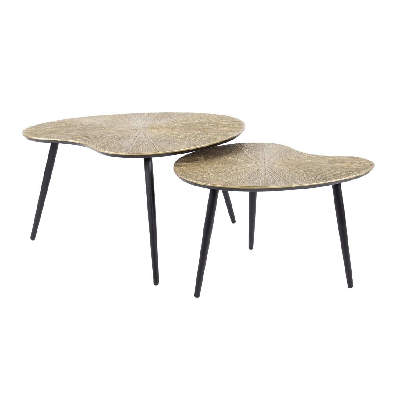 2er-Set Couchtisch Taroya - Metall in Gold, Organisch