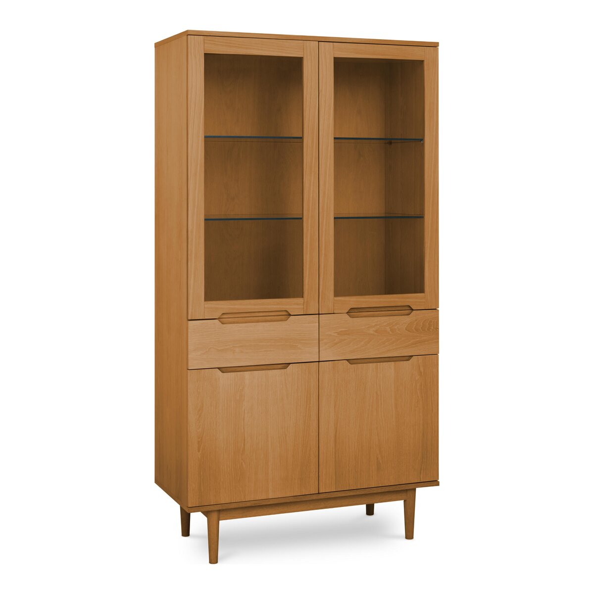 Vitrine Enimeta 190cm Eiche Natur - 4 Türen, 2 Schubladen, LED & Soft-Close