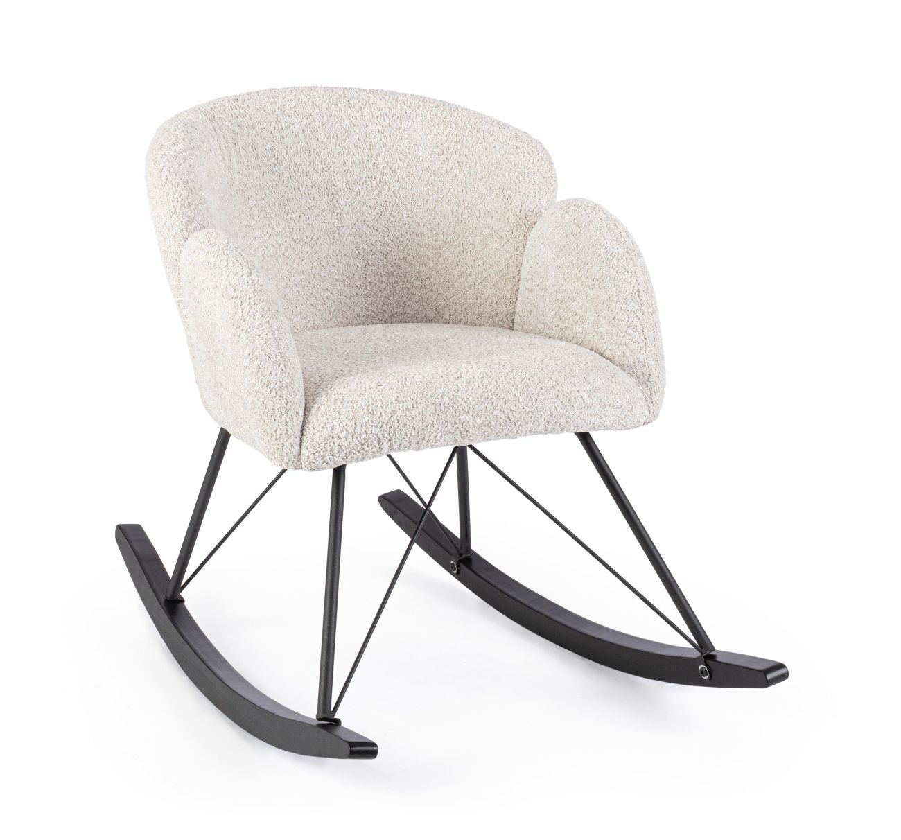 Der Schaukelsessel Sibilla überzeugt mit seinem modernen Stil. Gefertigt wurde er aus Stoff, welcher einen natürlichen Farbton besitzt. Das Gestell ist aus Metall und hat eine schwarze Farbe. Der Sessel besitzt eine Sitzhöhe von 48 cm.
