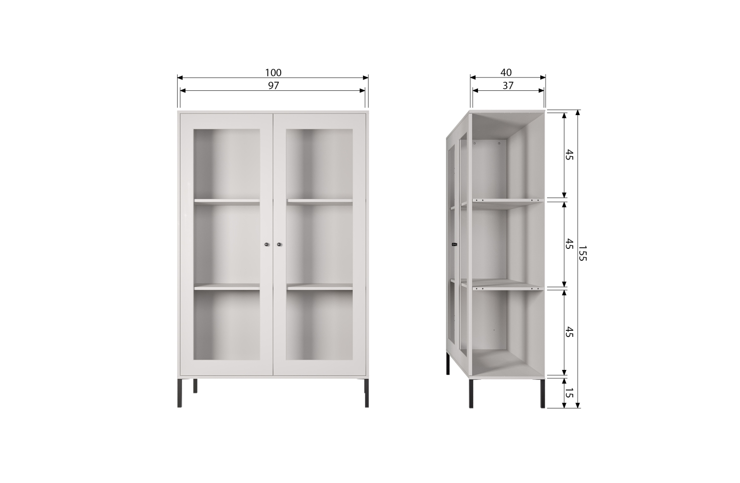 Vitrine Xam aus Kiefernholz, Schwarz
