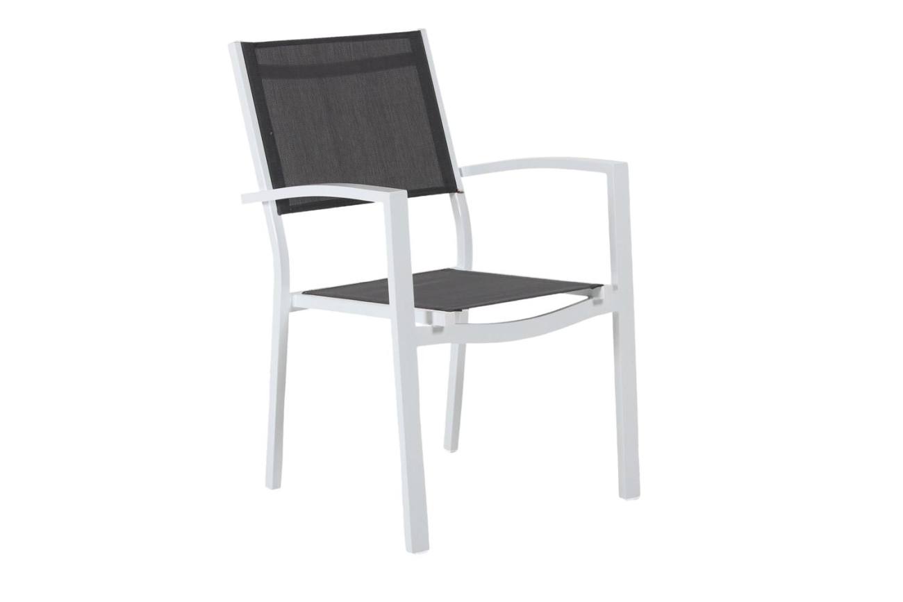 Der Gartenstuhl Leone überzeugt mit seinem modernen Design. Gefertigt wurde er aus Textilene, welcher einen Anthrazit Farbton besitzt. Das Gestell ist aus Metall und hat eine weiße Farbe. Die Sitzhöhe des Stuhls beträgt 44 cm.