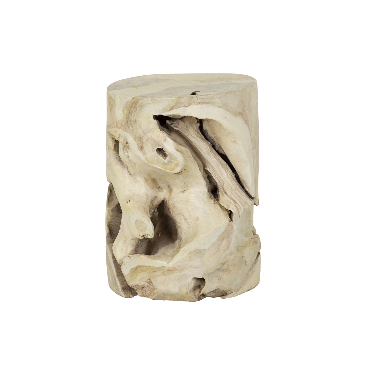 Beistelltisch Stamrut - massives Teakholz Whitewash, Ø 30 cm