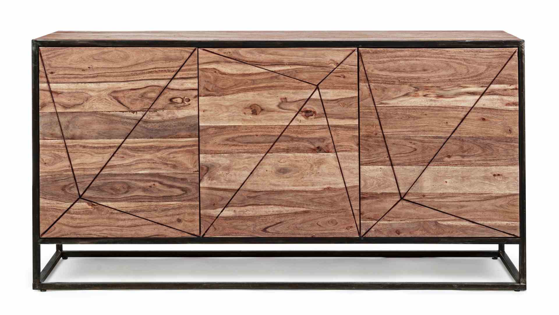 Das Sideboard Egon überzeugt mit seinem modernen Design. Gefertigt wurde es aus Akazien-Holz, welches einen natürlichen Farbton besitzt. Das Gestell ist aus Metall und hat eine schwarze Farbe. Das Sideboard verfügt über drei Türen. Die Breite beträgt 145 