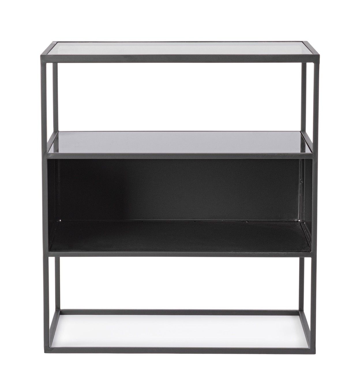 Der Nachttisch Hydra überzeugt mit seinem modernen Design. Gefertigt wurde er aus Metall, welches einen schwarzen Farbton besitzt. Die Tischplatte ist aus Glas. Der Nachttisch besitzt eine Breite von 50 cm.