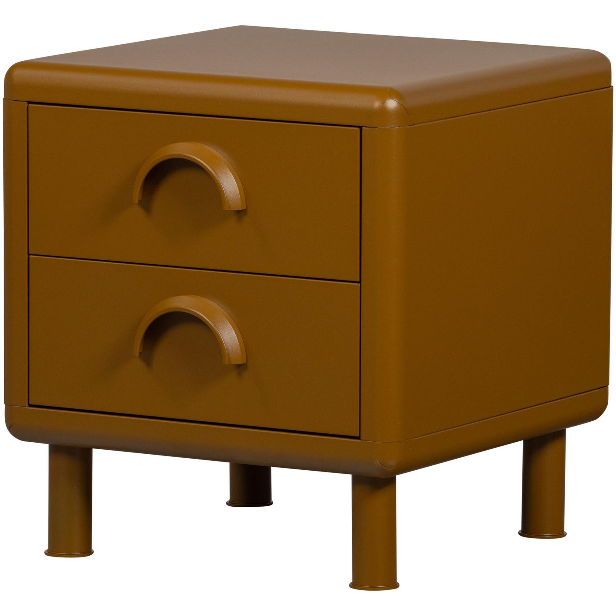 Nachttisch Rune Metall, Retro Design mit 2 Schubladen, honiggelb, 45 x 42 x 42 cm