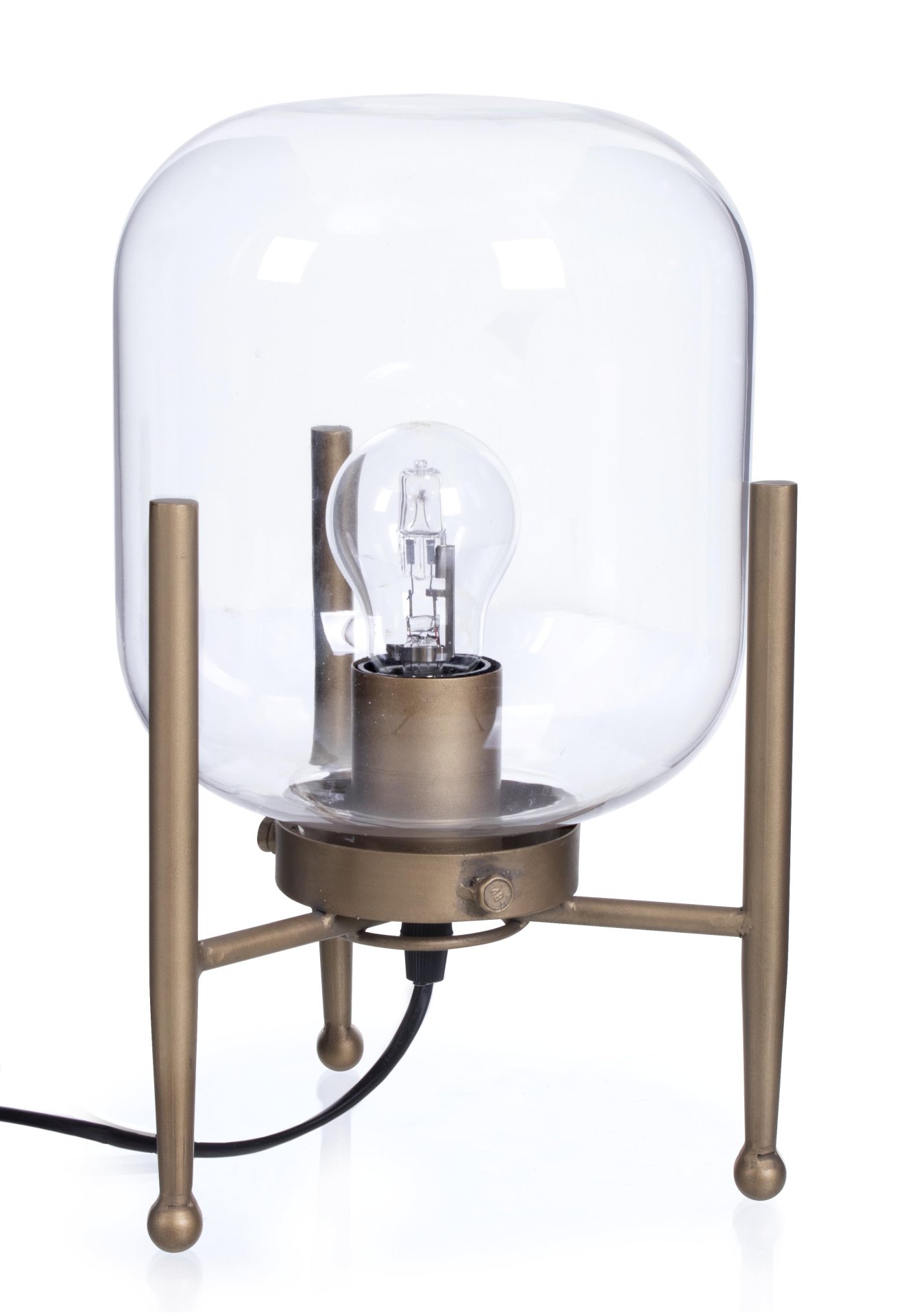 Die Tischleuchte Queer überzeugt mit ihrem klassischen Design. Gefertigt wurde sie aus Metall, welches einen Messing Farbton besitzt. Der Lampenschirm ist aus Glas.  Die Lampe besitzt eine Höhe von 30,5 cm.