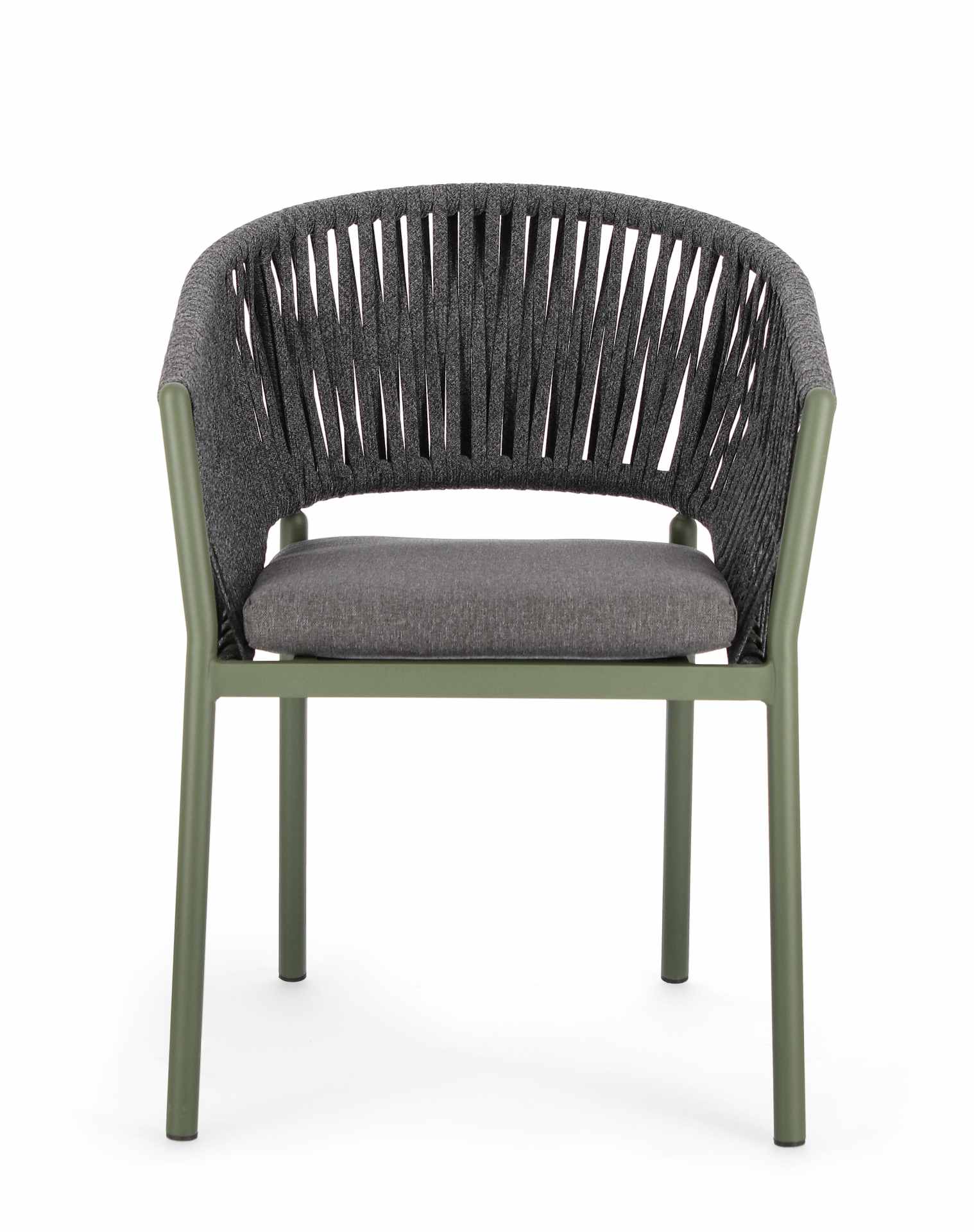 Der Gartenstuhl Florencia überzeugt mit seinem modernen Design. Gefertigt wurde er aus Olefin-Stoff, welcher einen Anthrazit Farbton besitzt. Das Gestell ist aus Aluminium und hat eine grüne Farbe. Der Stuhl verfügt über eine Sitzhöhe von 49 cm und ist fü