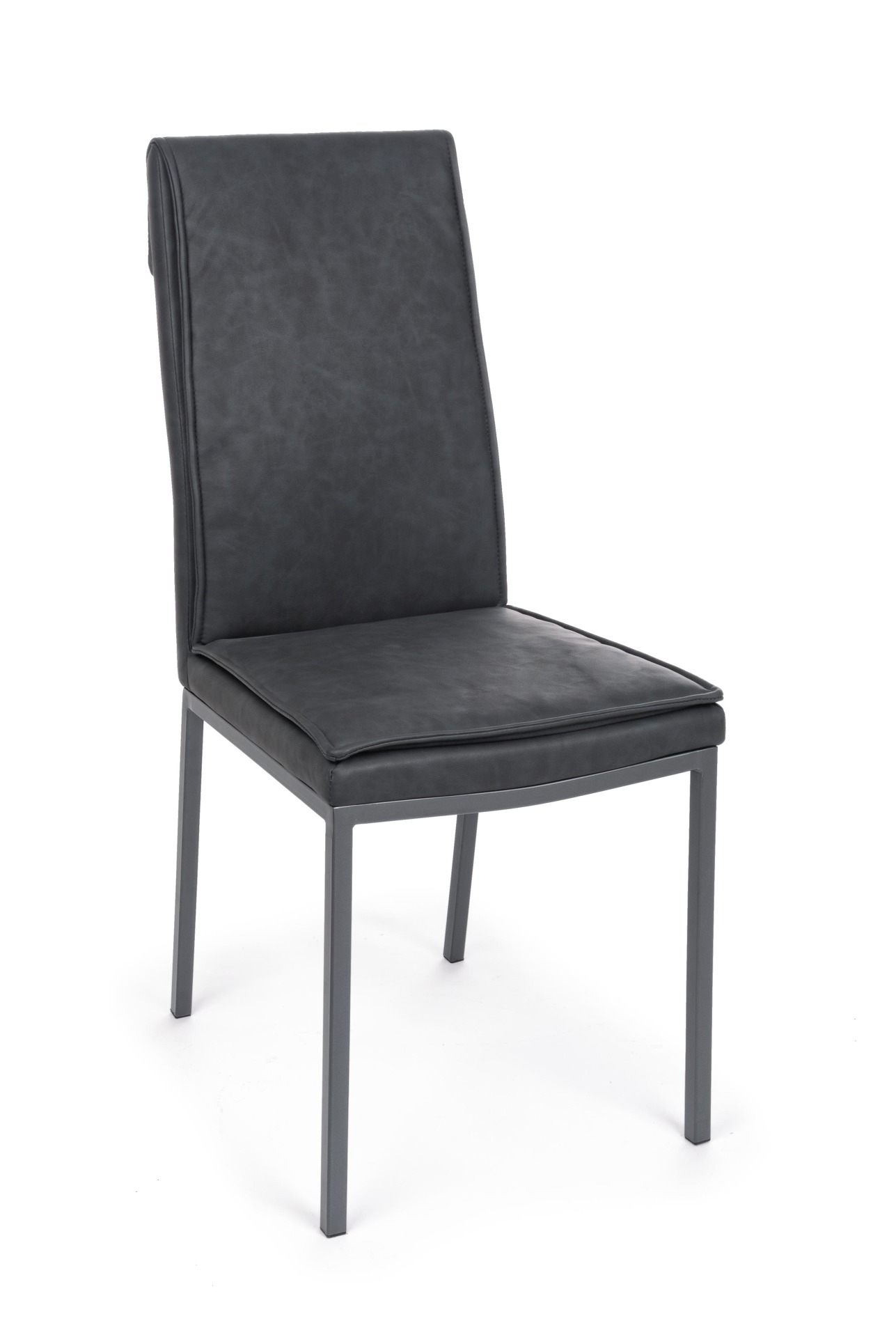 Der Esszimmerstuhl Sofie überzeugt mit seinem klassischen Design. Gefertigt wurde der Stuhl aus Kunstleder, welches einen Anthrazit Farbton hat. Das Gestell ist aus Metall und ist Schwarz. Die Sitzhöhe beträgt 49 cm.