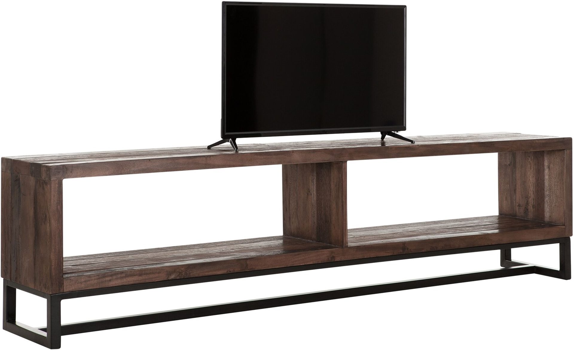 Das TV-Board Timber überzeugt mit seinem massivem aber auch modernem Design. Gefertigt wurde es aus verschiedenen Holzarten, welche einen natürlichen Farbton besitzen. Das Gestell ist aus Metall. Das TV Board besitzt eine Länge von 200 cm.