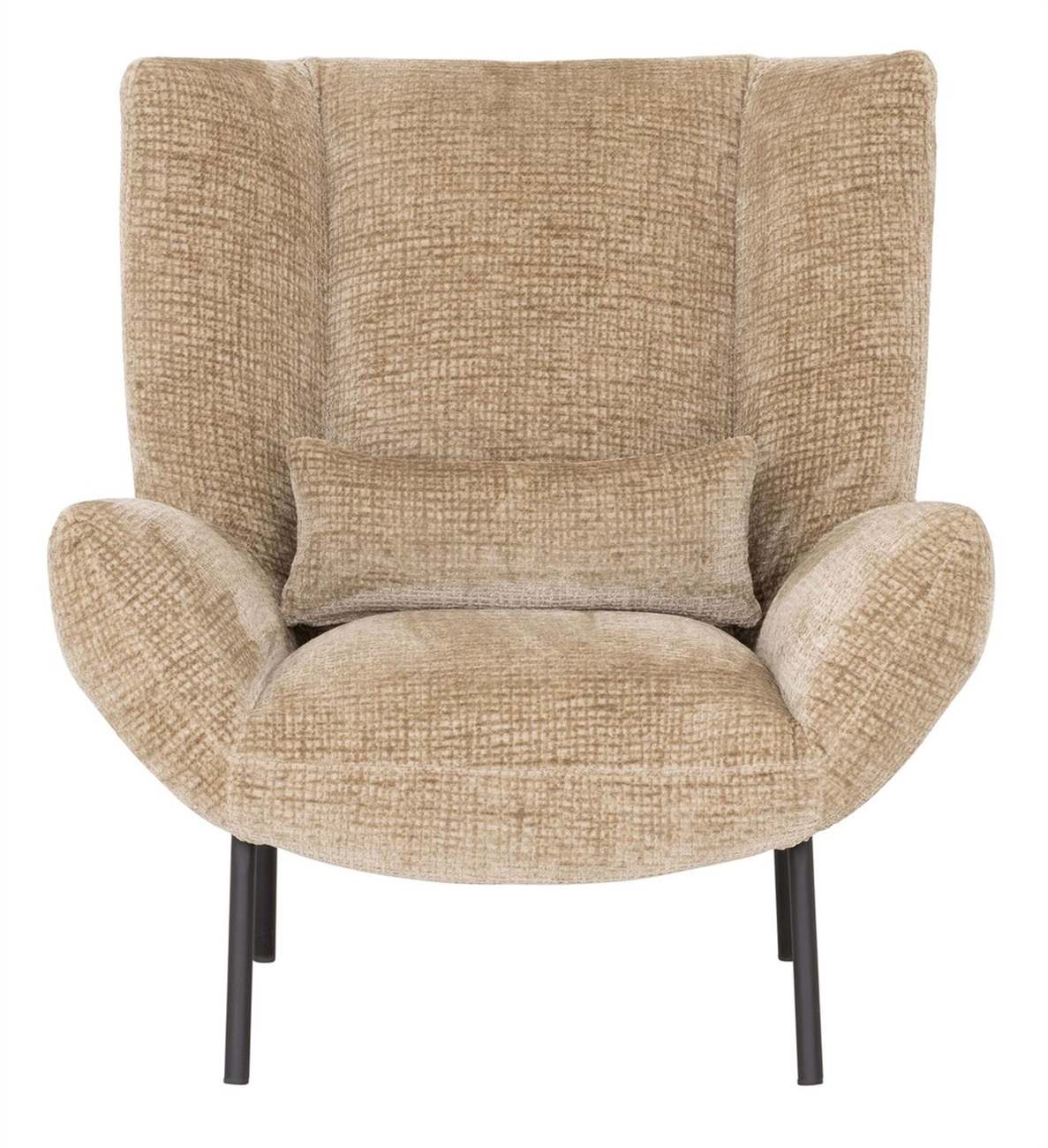 Der Sessel Astro überzeugt mit seinem modernen Design. Gefertigt wurde er aus Stoff, welcher einen Sand Farbton besitzt. Das Gestell ist aus Metall und hat eine schwarze Farbe. Der Sessel besitzt eine Größe von 97x92x96 cm.