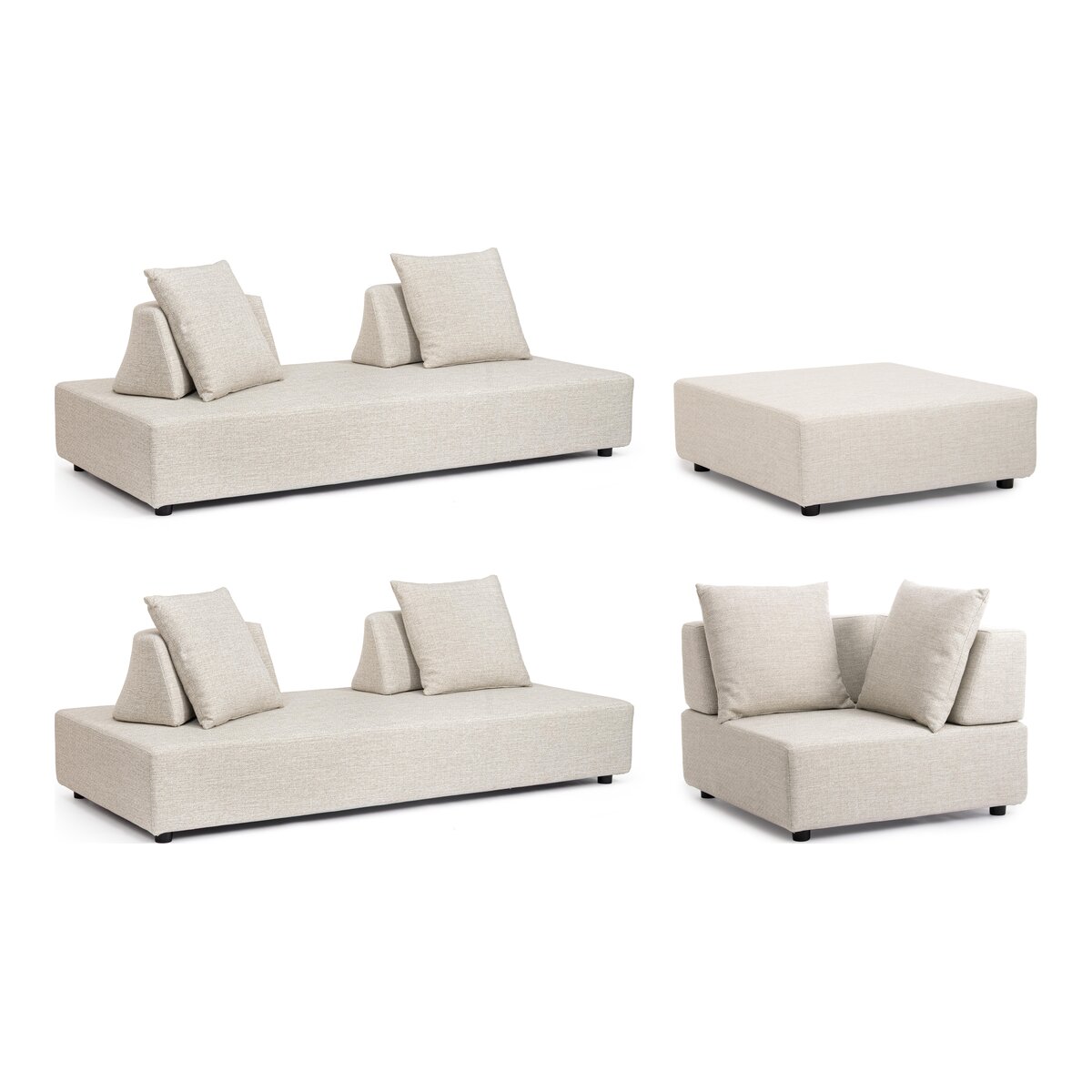 Gartenecksofa Piper - Aluminium & Olefin-Stoff, inkl. Kissen & Hocker, Beige