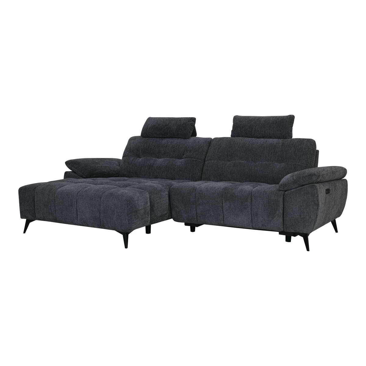 Ecksofa Odaloc Links Stoff Dunkelgrau - elektrische Fußstütze & USB-Port