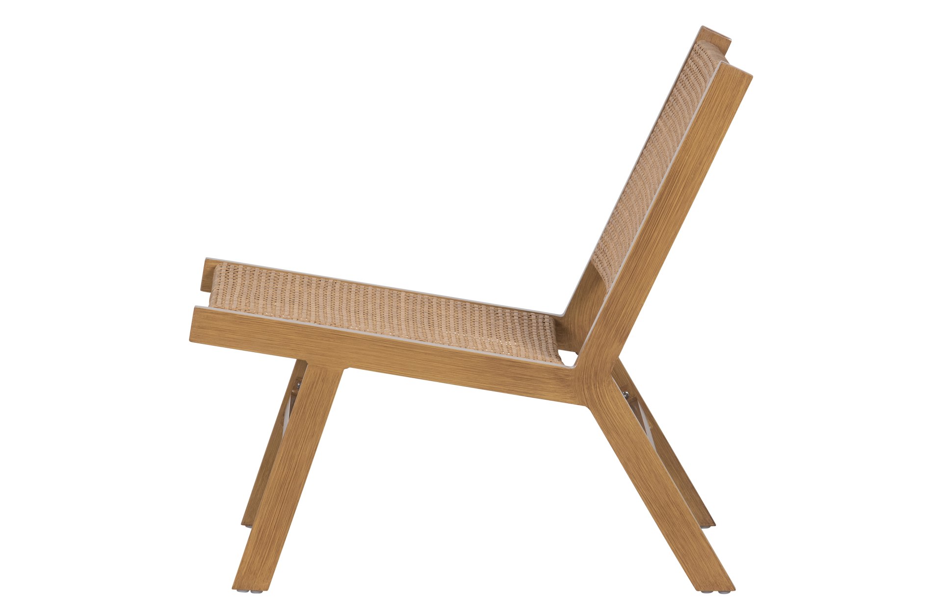 Gartensessel Puk gefertigt aus Aluminium, in einem Natur Farbton. Das Design ist modern. Der Sessel ist In & Outdoor einsetzbar.