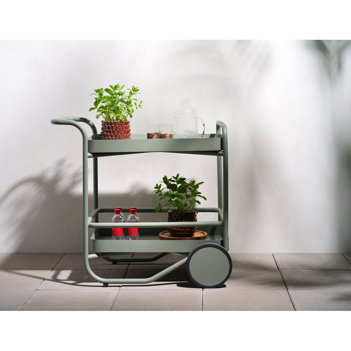 Garten-Servierwagen Trolly, Dusty Green - aus Aluminium, mit Rollen
