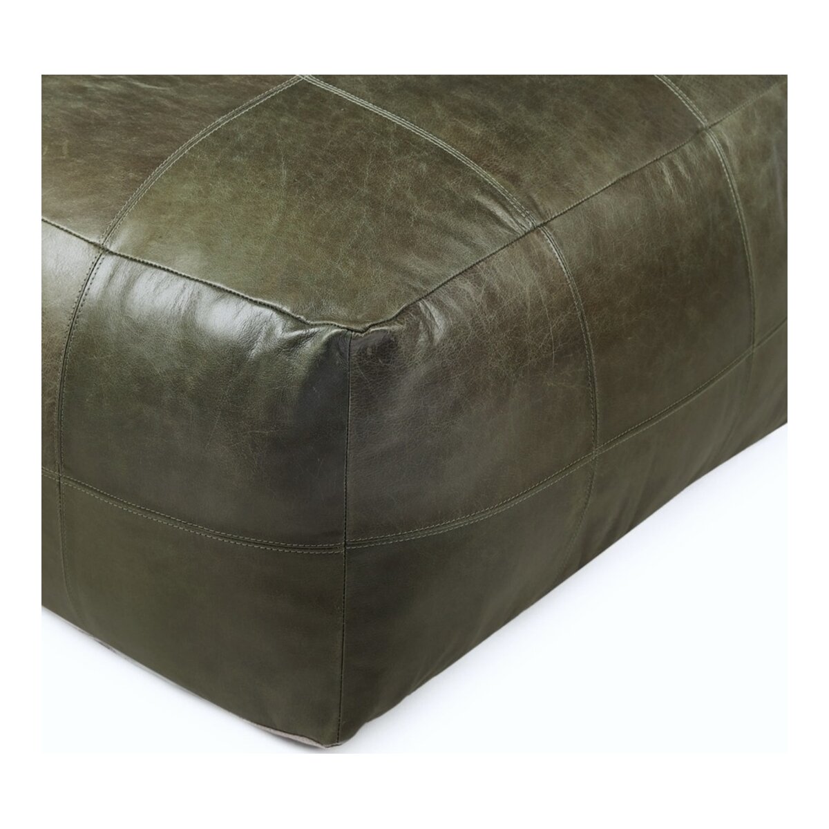 Pouf Anneta aus Leder 75x75 cm, Olive-Grün