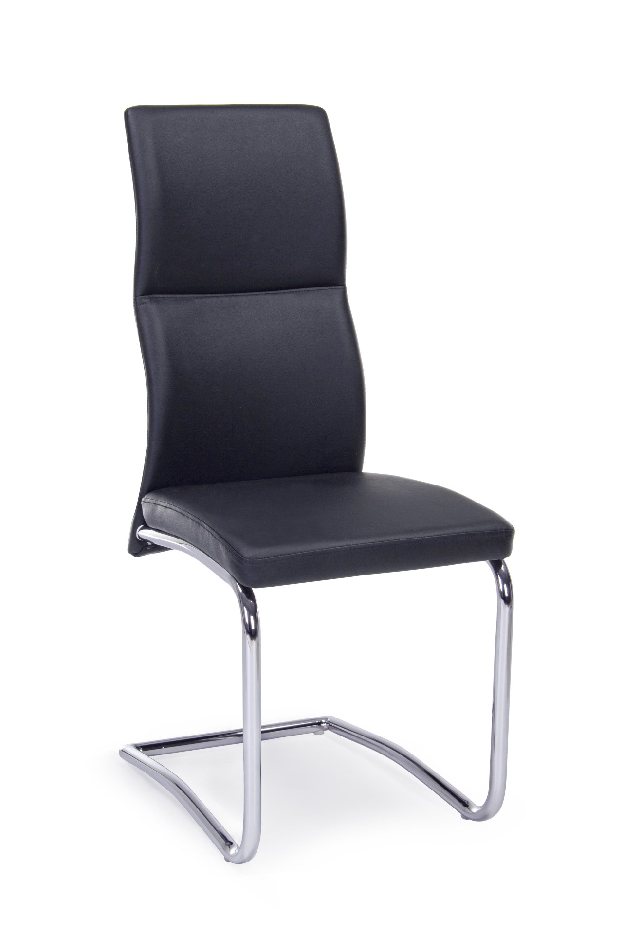 Der Esszimmerstuhl Thelma überzeugt mit seinem modernem Design. Gefertigt wurde der Stuhl aus Kunstleder, welches einen schwarzen Farbton besitzt. Das Gestell ist aus Metall und ist Silber. Die Sitzhöhe beträgt 47 cm.