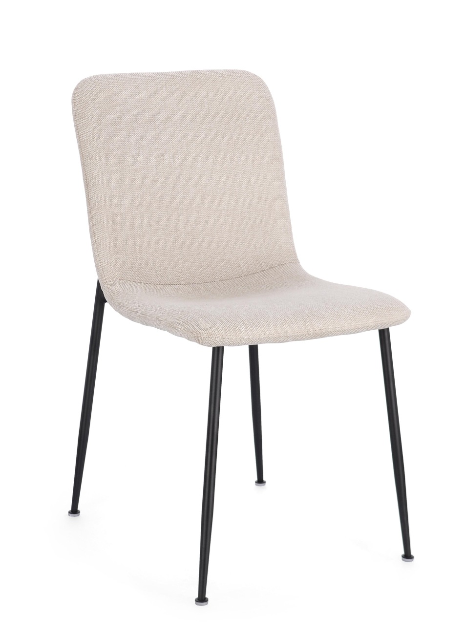 Der Esszimmerstuhl Rinas überzeugt mit seinem modernen Stil. Gefertigt wurde er aus Stoff, welcher einen Beigen Farbton besitzt. Das Gestell ist aus Metall und hat eine schwarze Farbe. Der Stuhl besitzt eine Sitzhöhe von 46 cm.