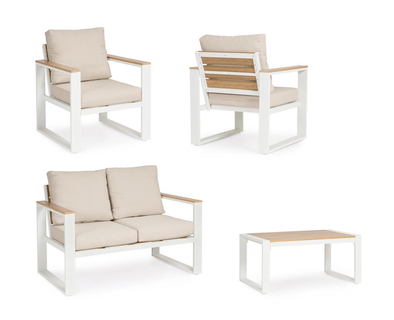 Garten-Set Leandro 4er Gruppe, Weiß / Beige