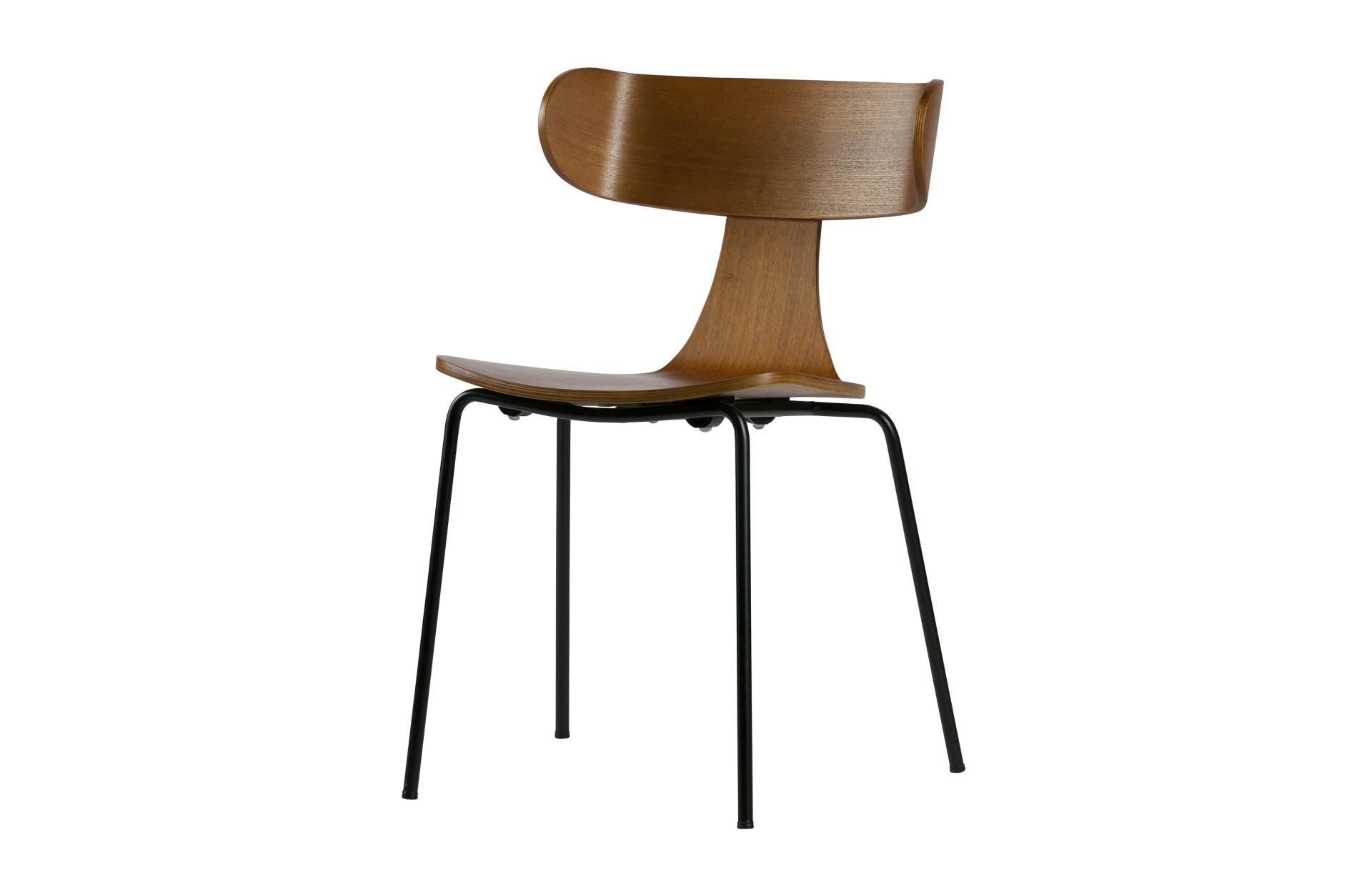 Der Stuhl Form überzeugt mit seinem besonderen Design. Gefertigt wurde der Stuhl aus Holz, welches einen braunen Farbton besitzt. Das Gestell ist schwarz und wurde aus Metall gefertigt.