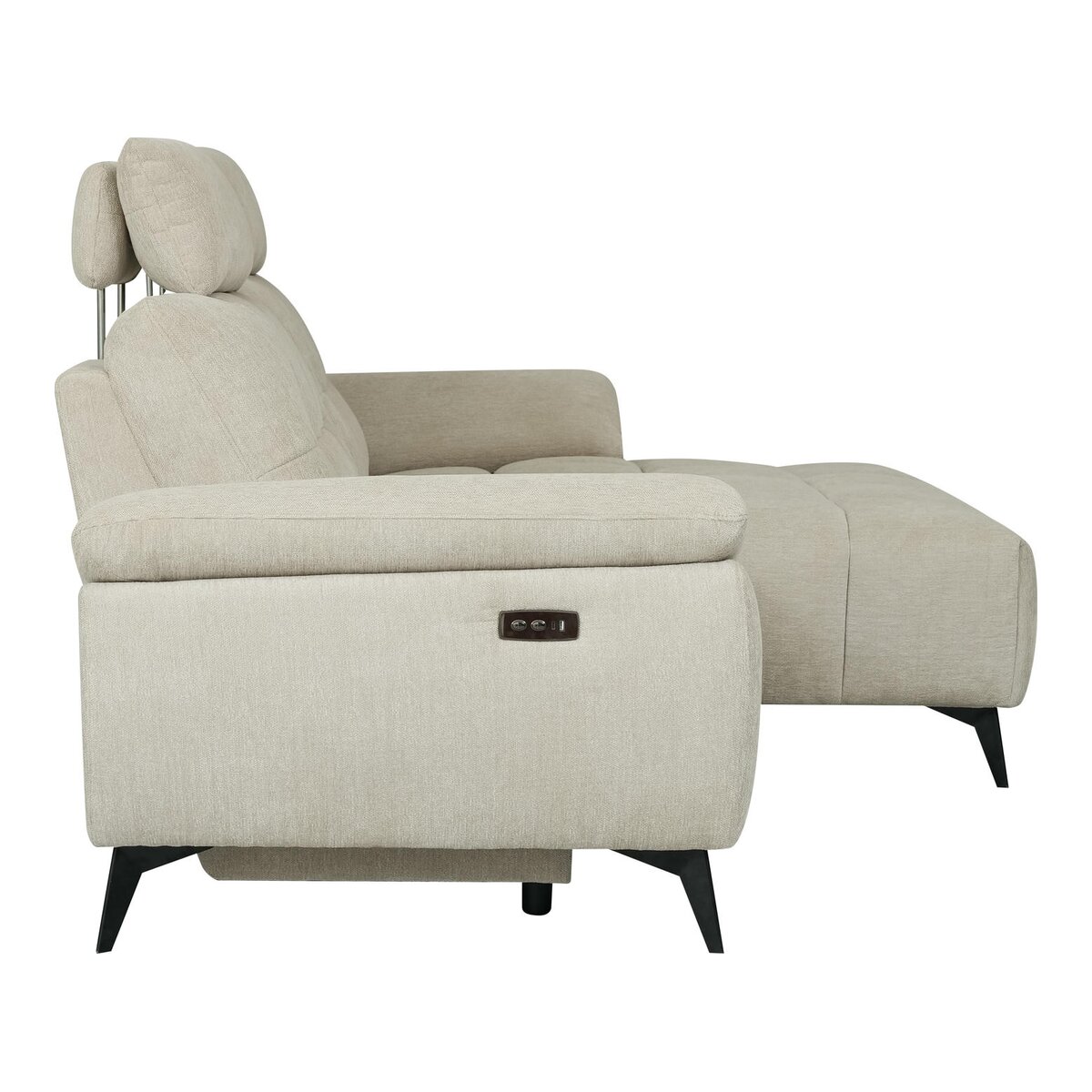 Ecksofa Odaloc Rechts Stoff Beige - elektrische Fußstütze & USB-Port