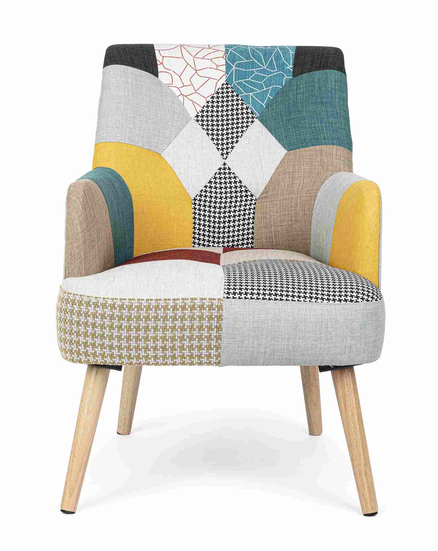 Der Sessel Galatea überzeugt mit seinem klassischen Design. Gefertigt wurde er aus Stoff, welcher einen mehrfarbigen Farbton besitzt. Das Gestell ist aus Kautschukholz und hat eine natürliche Farbe. Der Sessel besitzt eine Sitzhöhe von 43 cm. Die Breite b