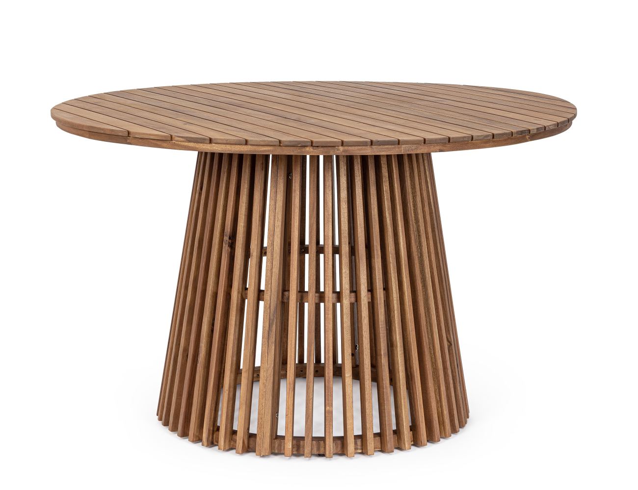 Der Gartenesstisch Rodano überzeugt mit seinem modernen Design. Gefertigt wurde er aus Akzienholz, welches einen natürlichen Farbton besitzt. Das Gestell ist auch aus Akazienholz. Der Esstisch besitzt einen Durchmesser von 120 cm.