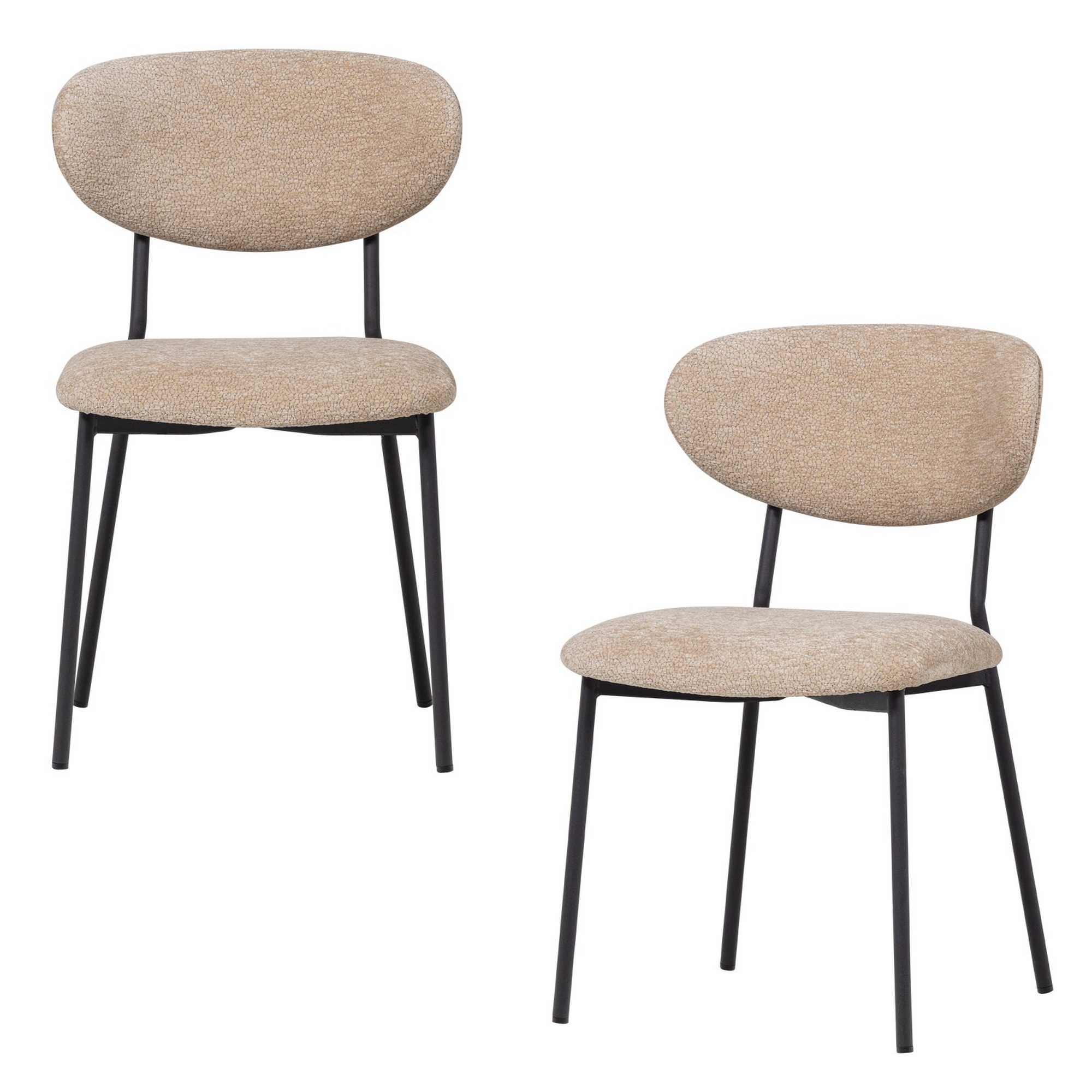 Esszimmerstuhl Kjeld 2er-Set aus Chenille, modern mit Metallgestell, natur, weich gepolstert