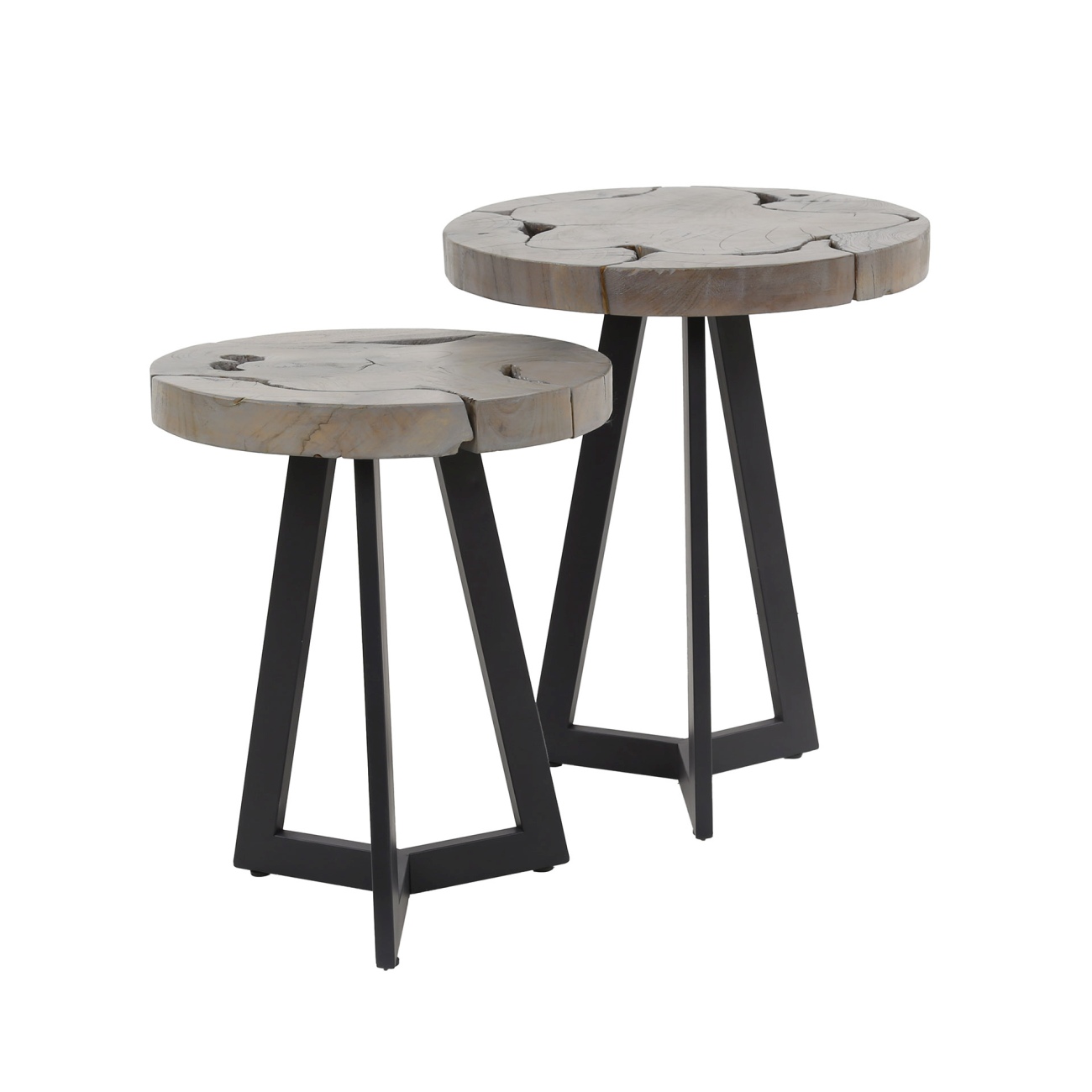 2er-Set Beistelltisch Strimflaw - Teakholz massiv Grau, Ø 35 / 40 cm 2er-Set Beistelltisch Strimflaw - Teakholz massiv Grau, Ø 35 / 40 cm