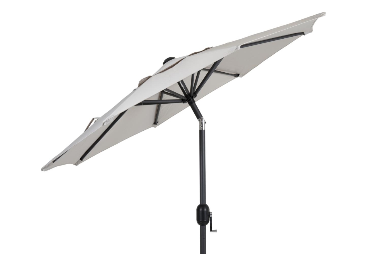 Der Sonnenschirm Cambre überzeugt mit seinem modernen Design. Gefertigt wurde er aus Kunstfasern, welcher einen Kaki Farbton besitzt. Das Gestell ist aus Metall und hat eine Anthrazit Farbe. Der Schirm hat einen Durchmesser von 200 cm.