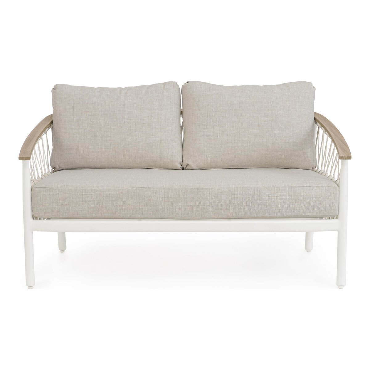 2-Sitzer Gartensofa Fenix - Aluminium & Seilgeflecht, inkl. Kissen, Off-White
