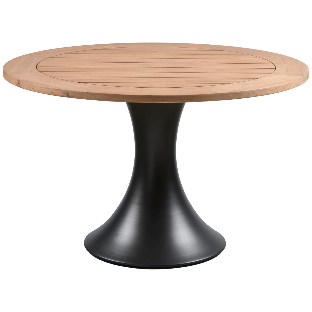 Der Gartenesstisch Charley überzeugt mit seinem modernen Design. Gefertigt wurde er aus Teakholz, welcher einen natürlichen Farbton besitzt. Das Gestell ist aus Aluminium und hat eine schwarze Farbe. Der Tisch besitzt einen Durchmesser von 122 cm.