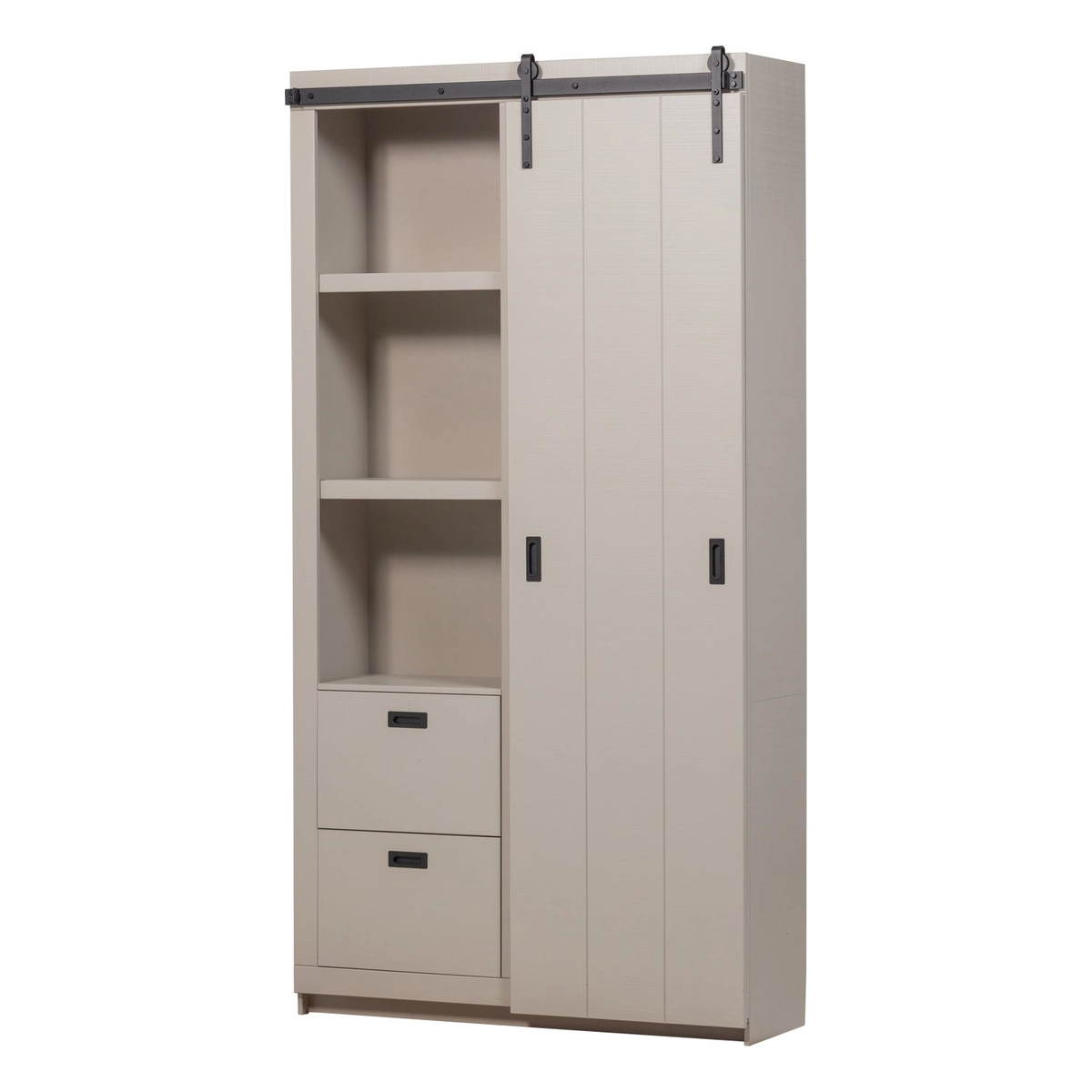 Schrank Barn - Kiefernholz Dust Hellgrau, mit Schiebetür