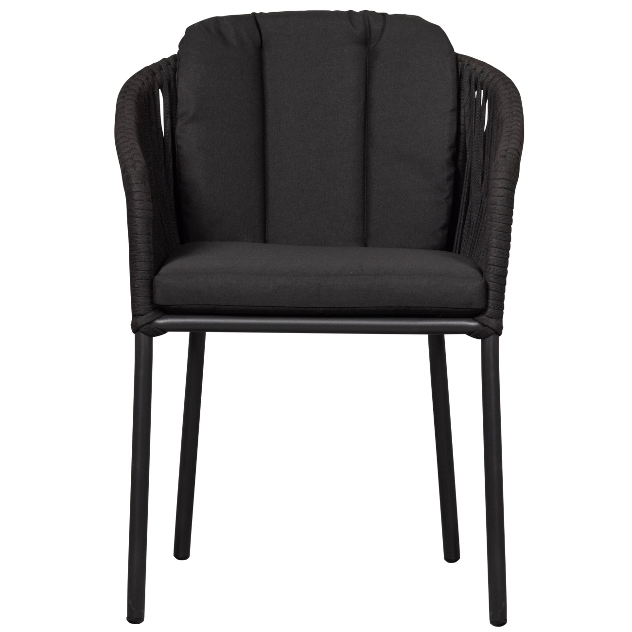 Der Gartenstuhl Yukon überzeugt mit seinem modernen Design. Gefertigt wurde er aus geflochtenem Tauwerk, welches einen schwarzen Farbton besitzt. Das Gestell ist aus Aluminium und hat eine schwarze Farbe. Der Stuhl besitzt eine Sitzhöhe von 50 cm.