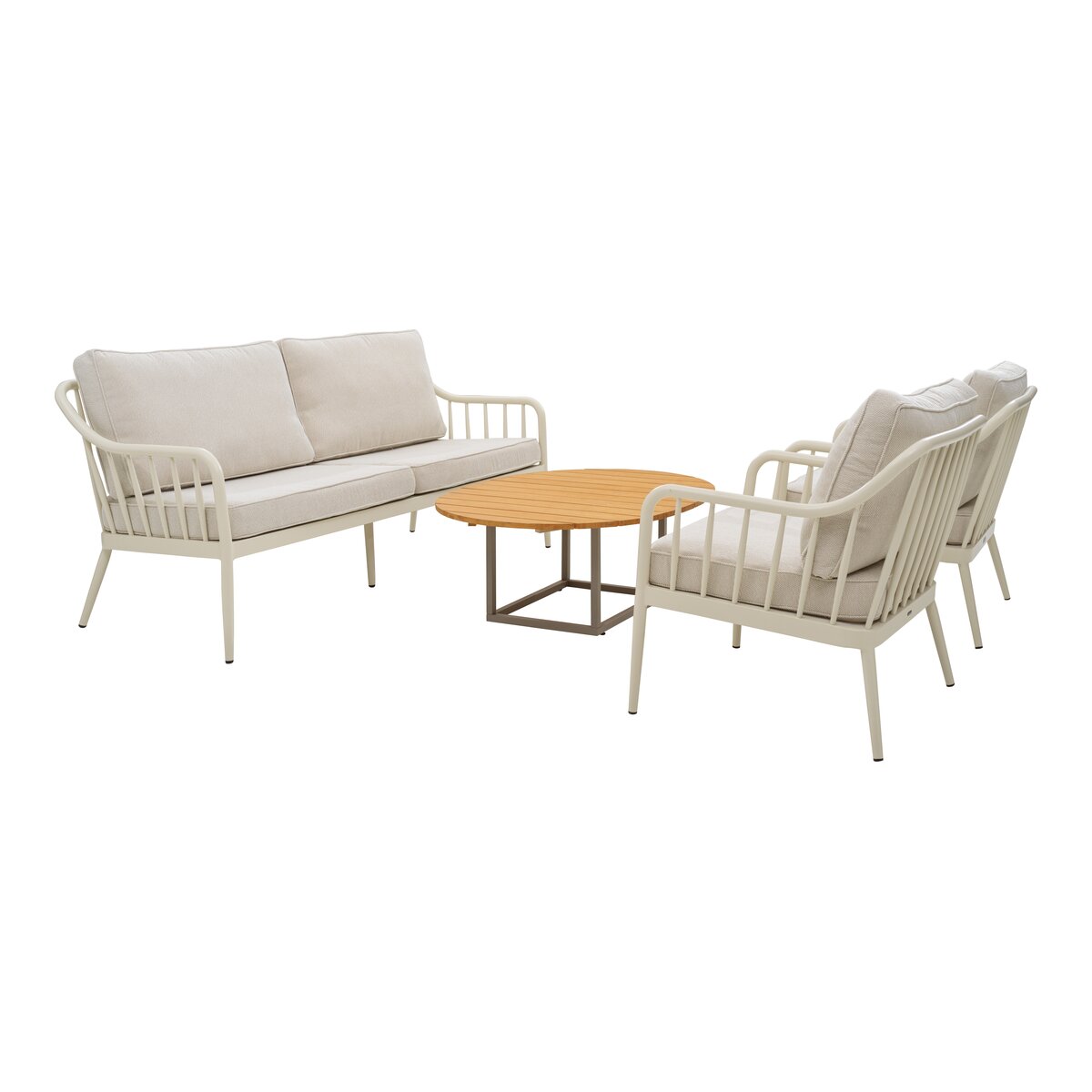Gartencouchtisch Olive - Aluminium & Bambus, 110x80 cm, Khaki/Natur